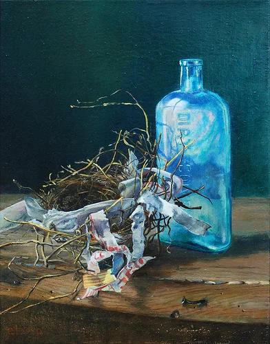 Still Life with Bird Nest & Bottle