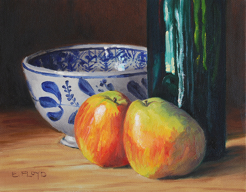 Pears, Bottle, and Bowl {a new still life painting}