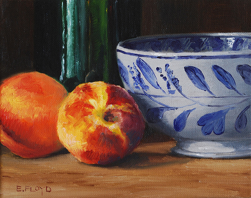 Peaches, Bowl, & Bottle {a new still life painting}