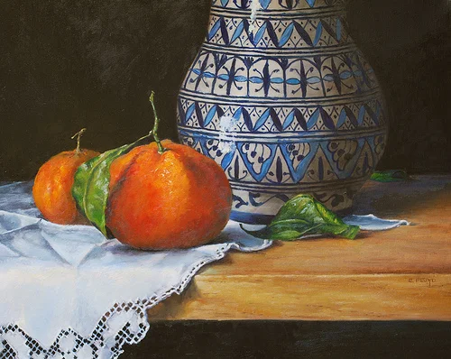 Clementines and a Moroccan Vase {a new painting}