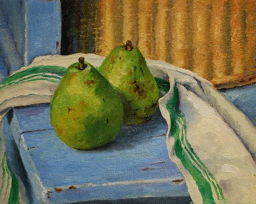 Two Green Pears {a new still life}