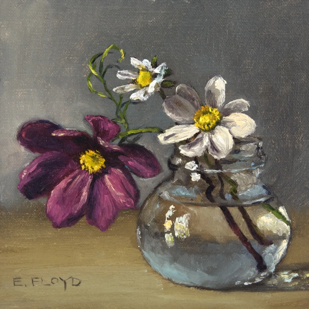 A Bit of Summer - Cosmos and Dahlias, 6 x 6 inches