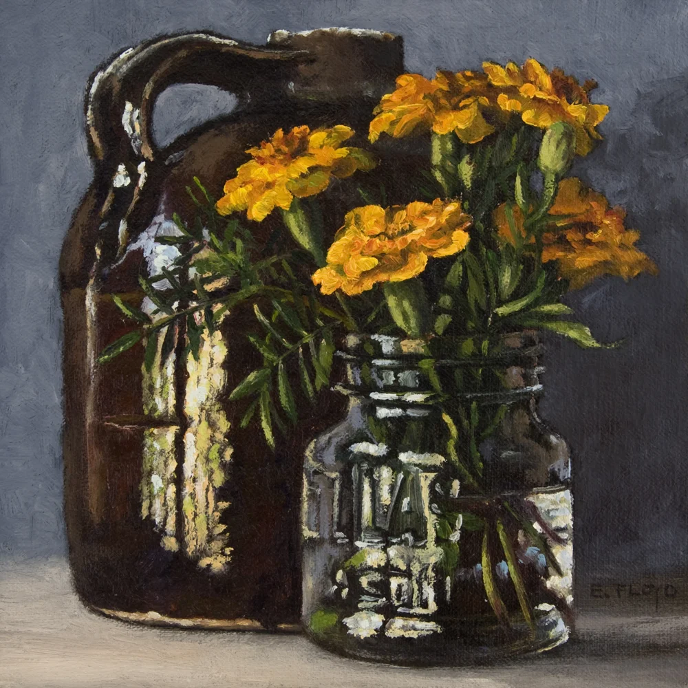 Autumn Marigolds, 8 x 8 inches