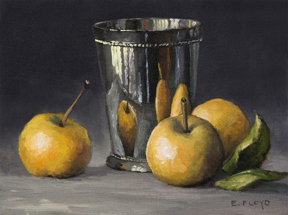 Asian Pears and Silver Cup, 6 x 8 inches
