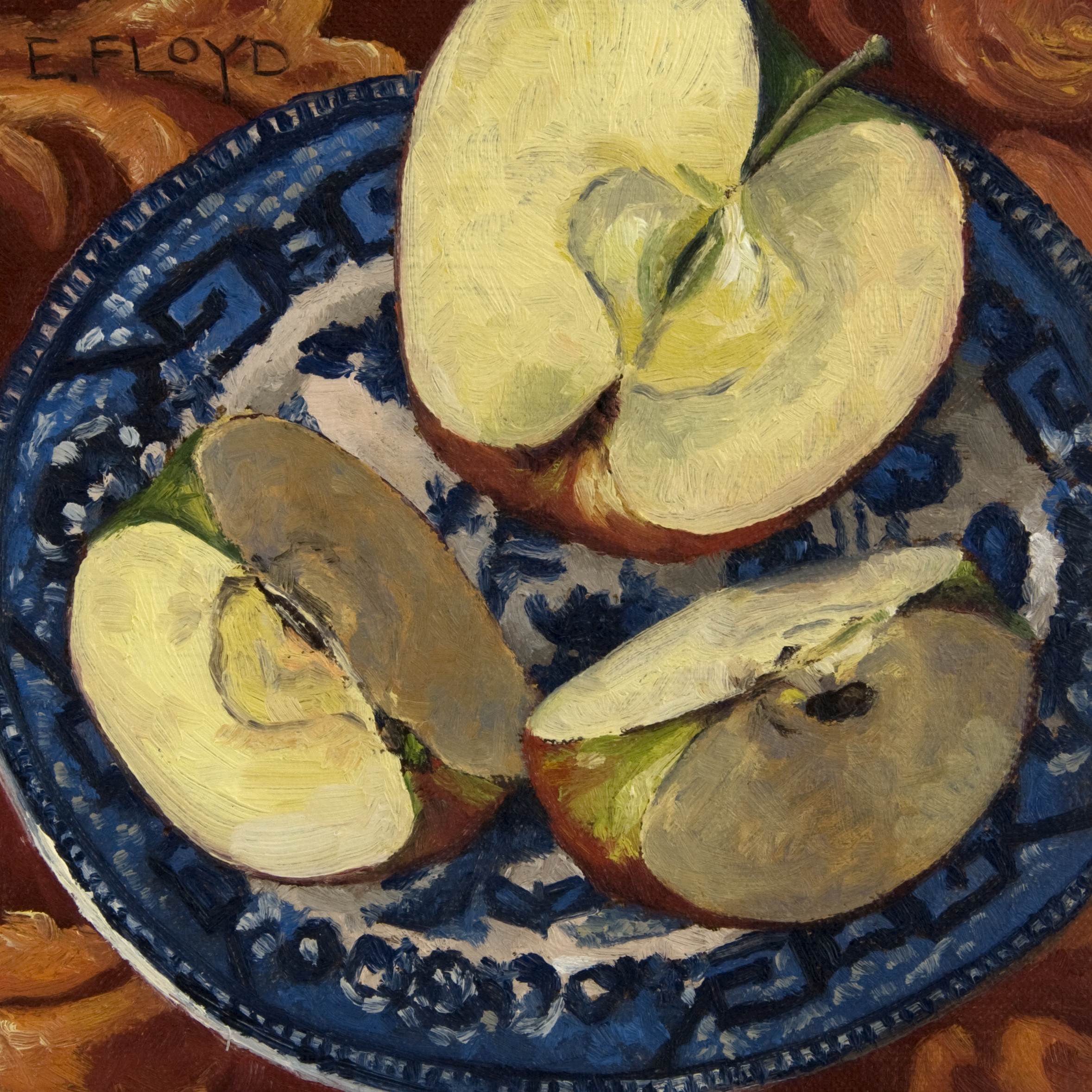 Apple Slices and Blue Willow, 6 x 6 inches