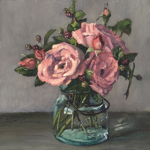 Roses & Wild Blackberries, 8 x 8 inches