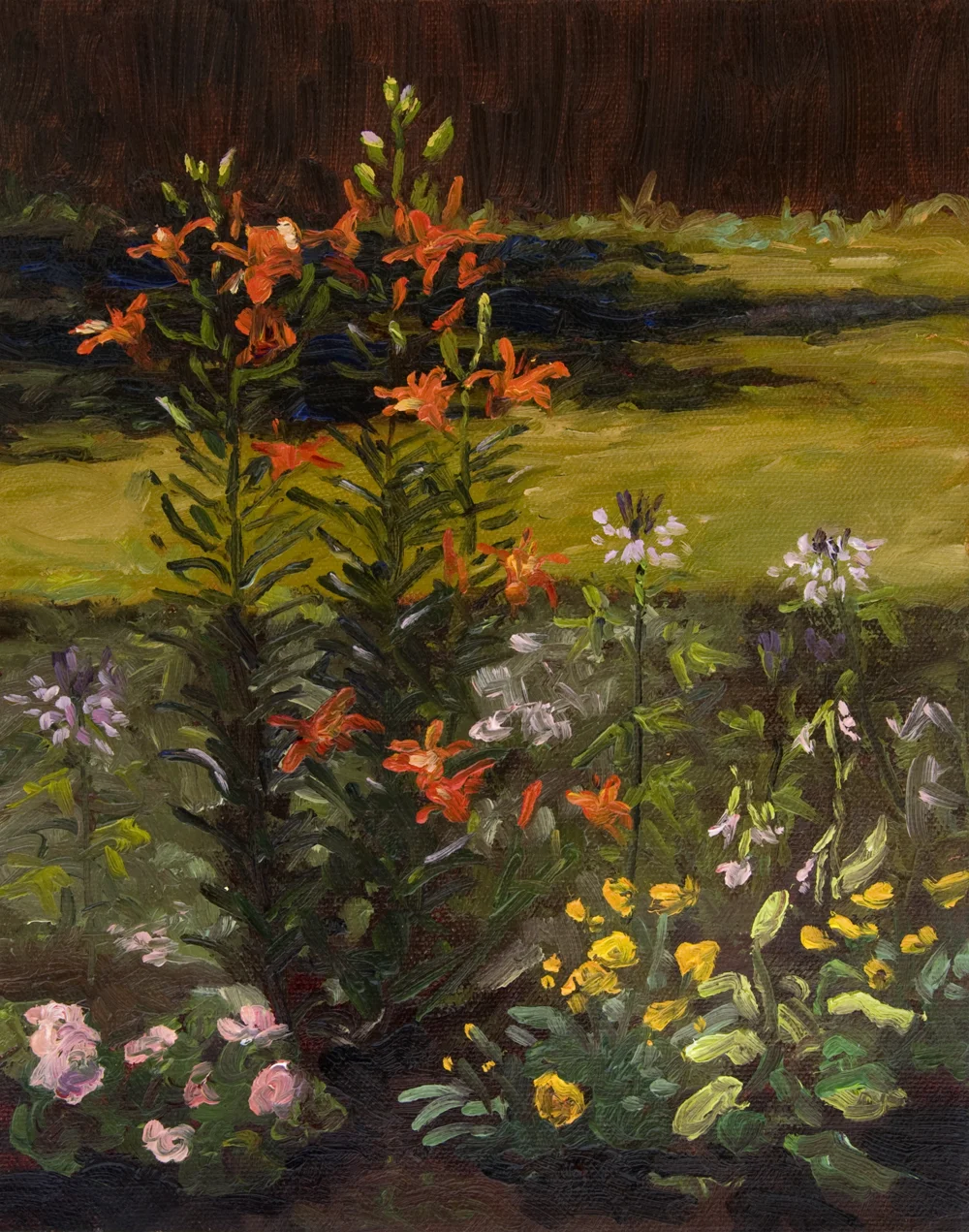 Lilies and Cleome, 10" x 8"