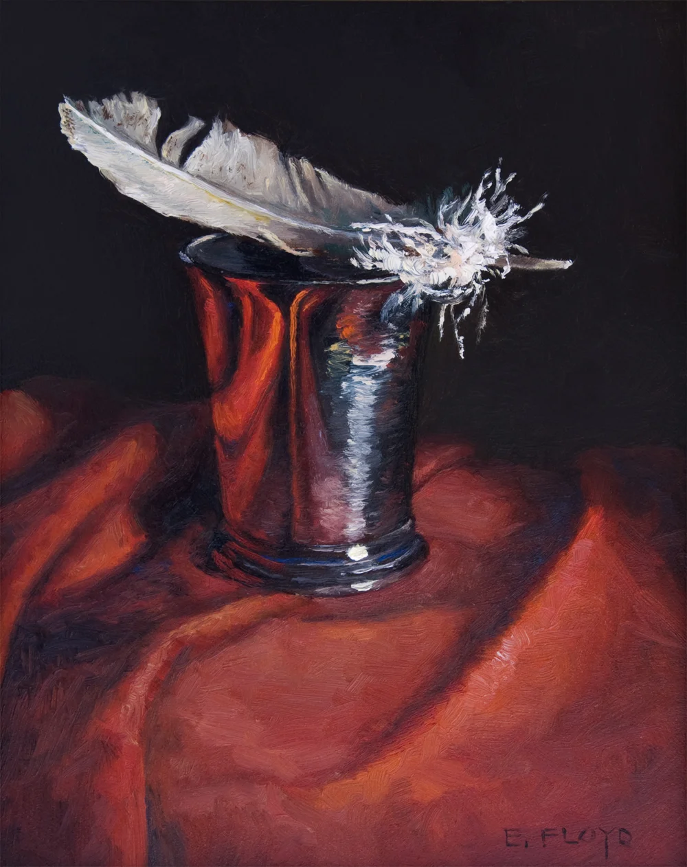 Feather and Pewter Cup, 10 x 8 inches