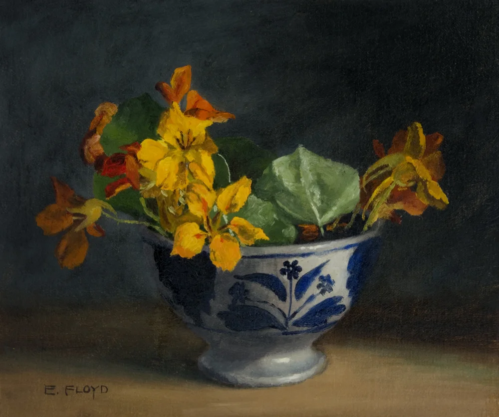 Nasturtiums in Bowl, 8 x 10 inches 