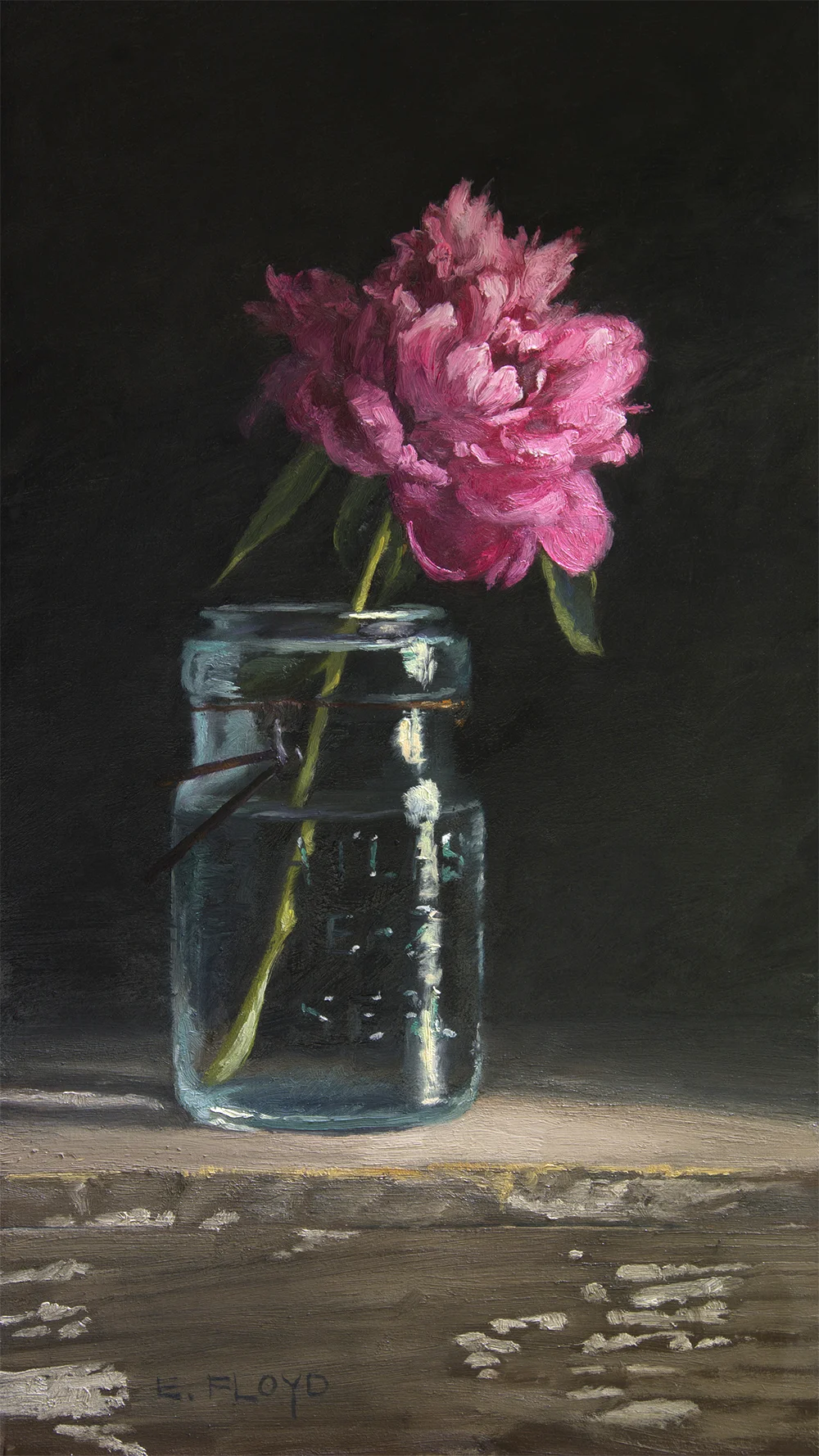 “David Harum” Peony, 16 x 9 inches, oil on panel
