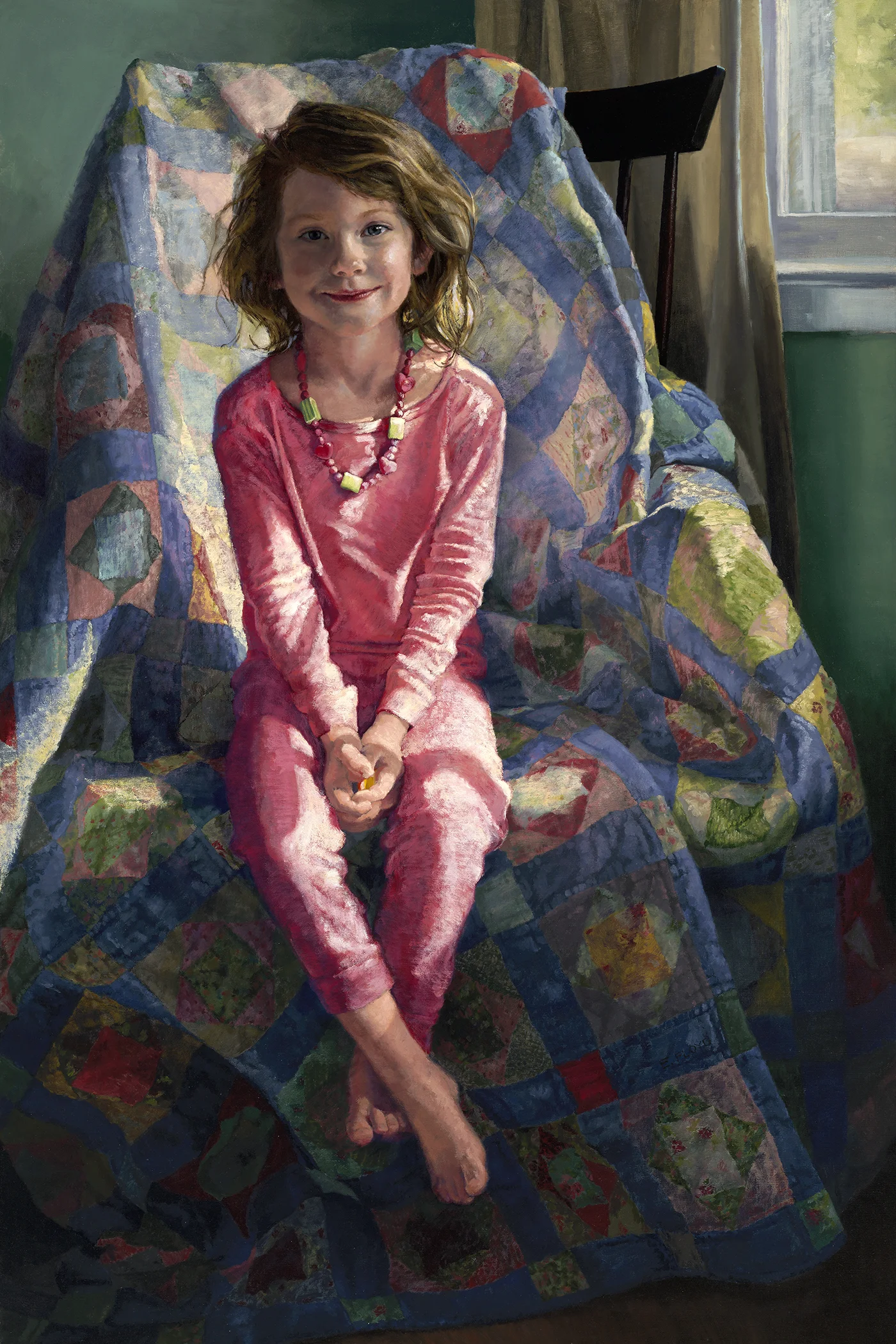 Pink Pajamas, 48 x 32 inches, life size portrait of Naomi