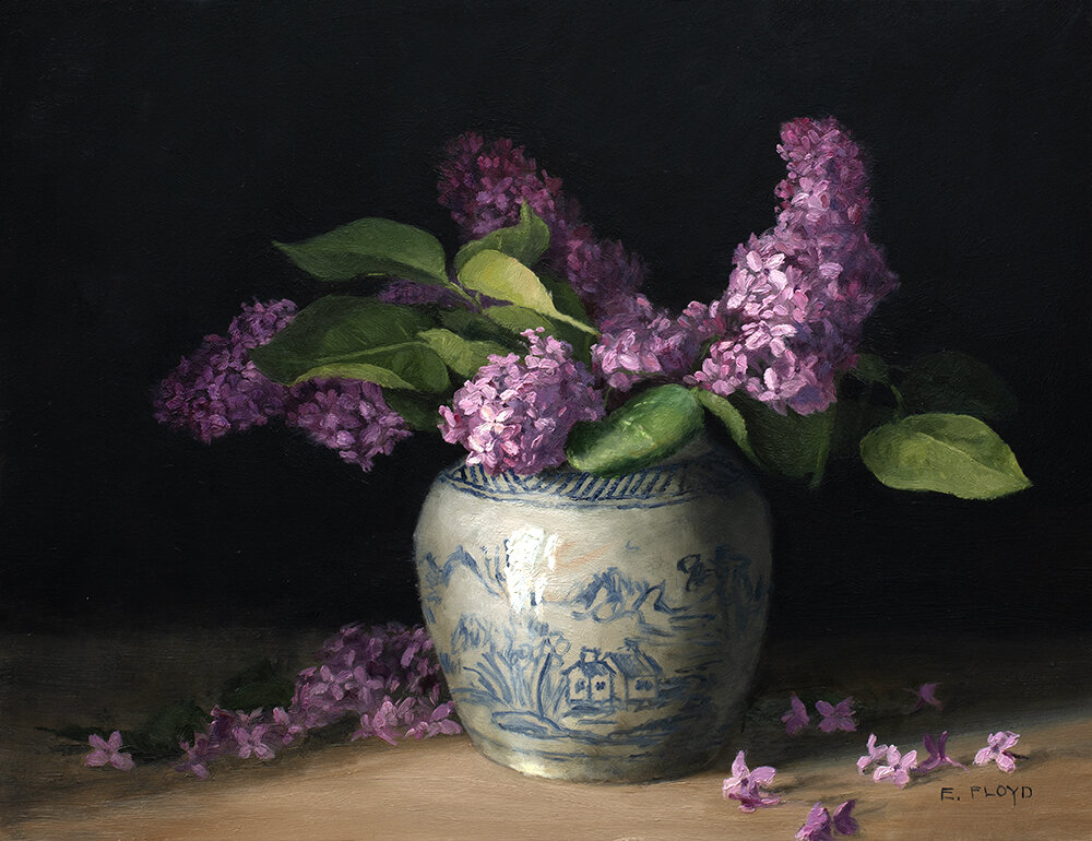 Lilacs in Ginger Jar, 12 x 16 inches — Elizabeth Floyd