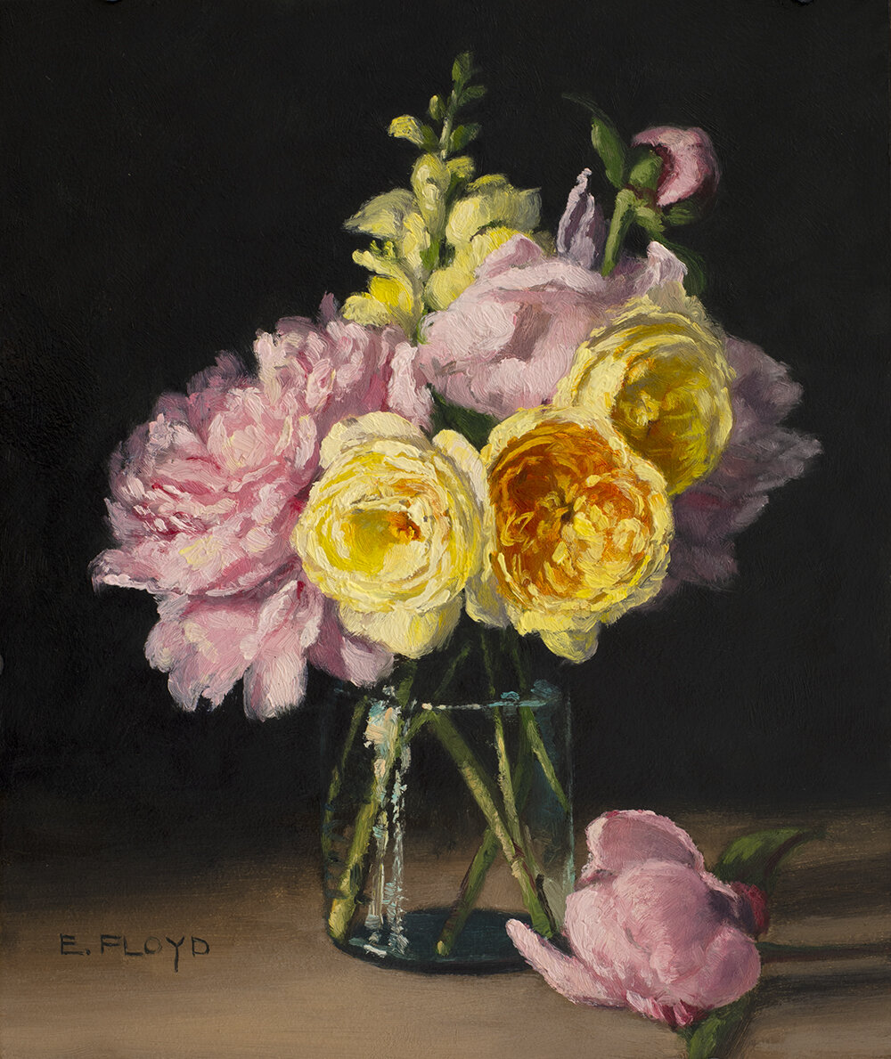 Peonies and Roses, 12 x 10 inches, original oil painting