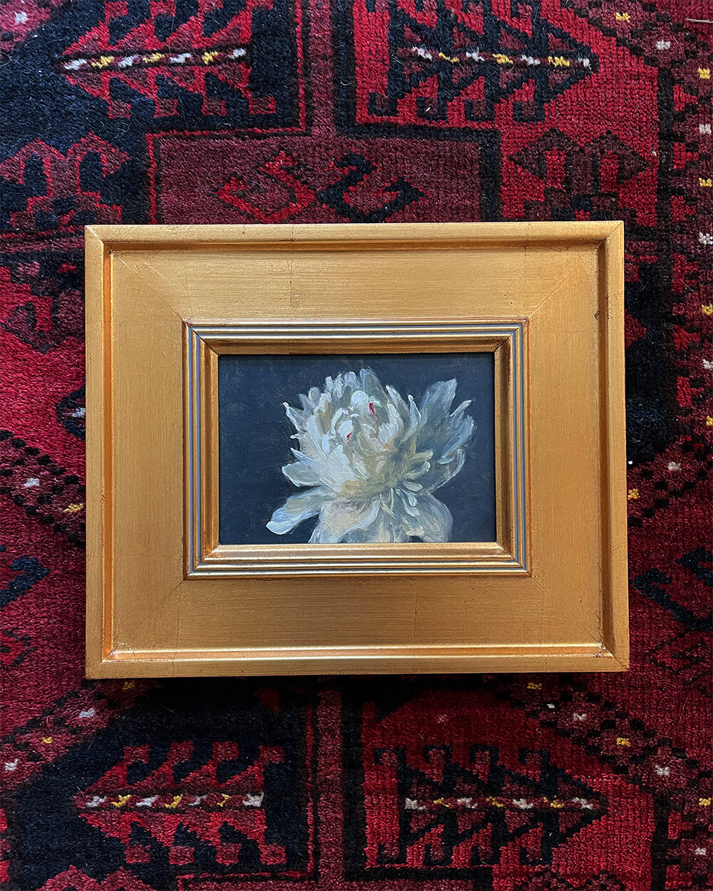 Peony Festiva Maxima, 5 x 7 inches, original oil painting 