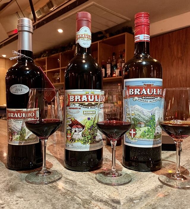 Vintage Amari is hard to come by, so we are excited to be able to offer a Braulio Flight featuring Braulio, Vintage Braulio and Braulio Reserva! It&rsquo;s the perfect way to end your meal! 
#AmarodelleAlpi #digestif #braulio