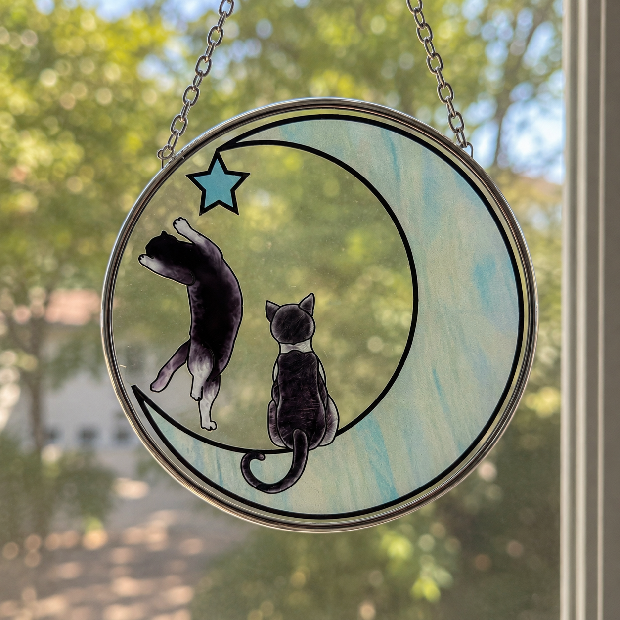 Moonlight Cats Glass Suncatcher