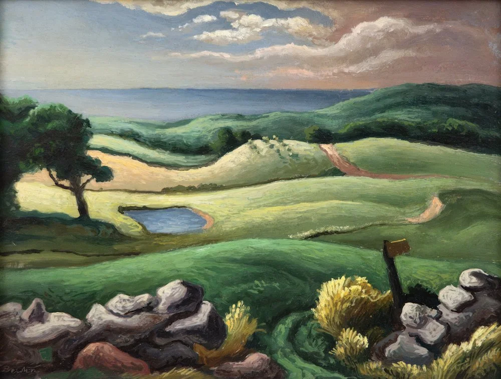   Thomas Hart Benton&nbsp; (1889-1975)&nbsp;  Keith Farm, Chilmark,  1951 Oil on panel (double-sided work) 8 x 10 inches&nbsp; Signed lower left:  Benton  