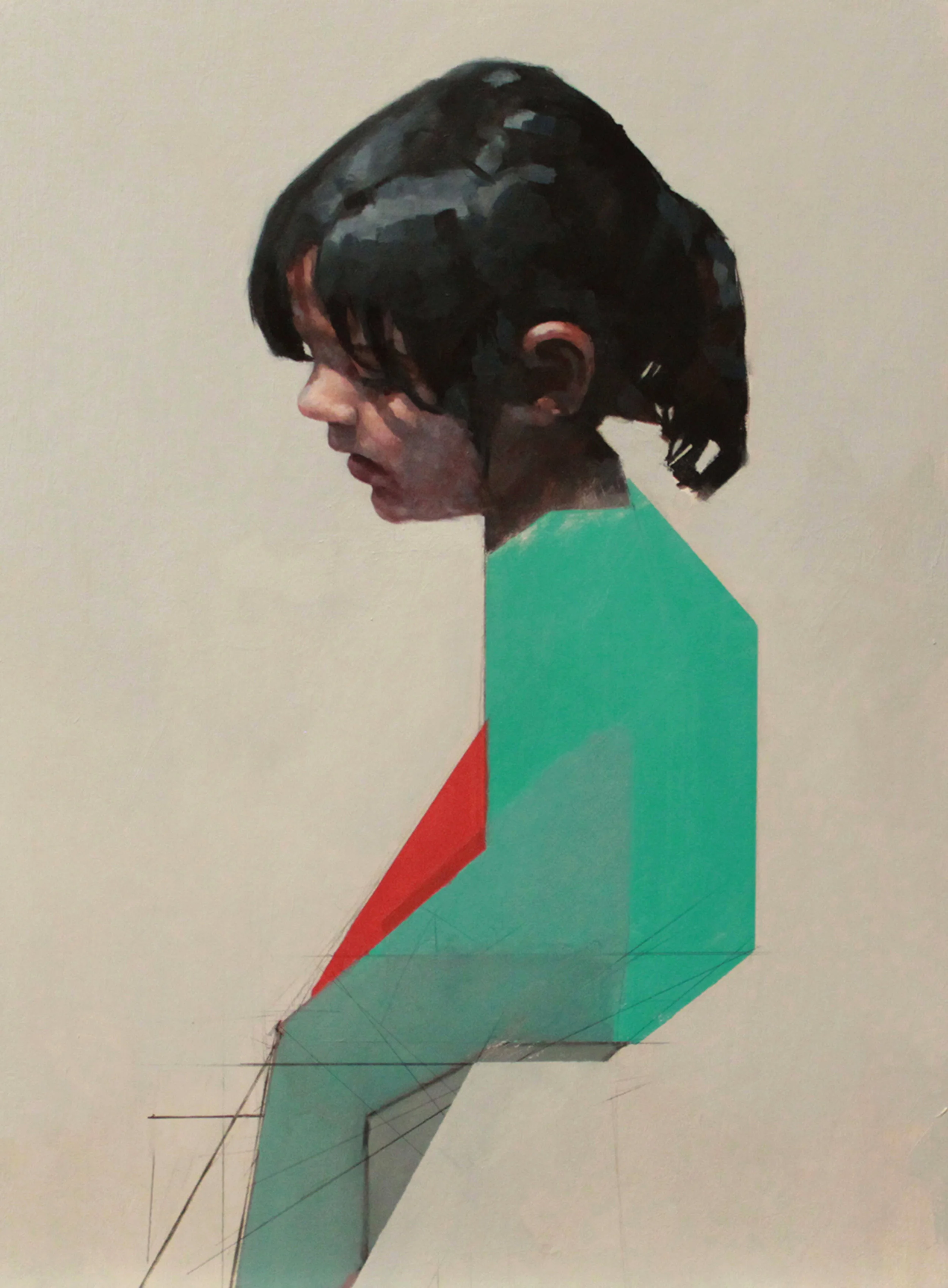 On the Stairs 20” x 30” Oil and charcoal on canvas