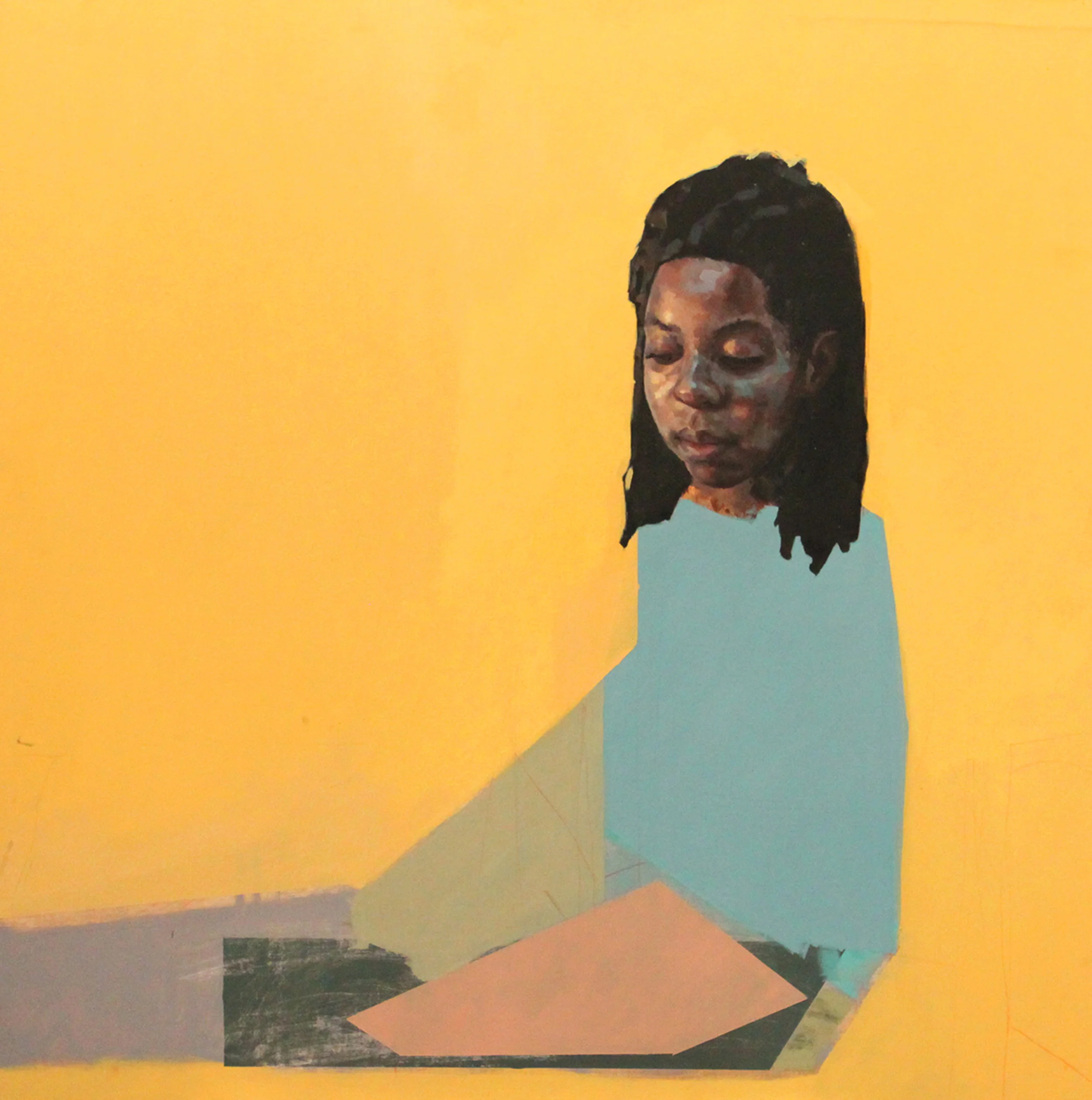 At the Wall 30” x 31” Oil and colored pencil on canvas