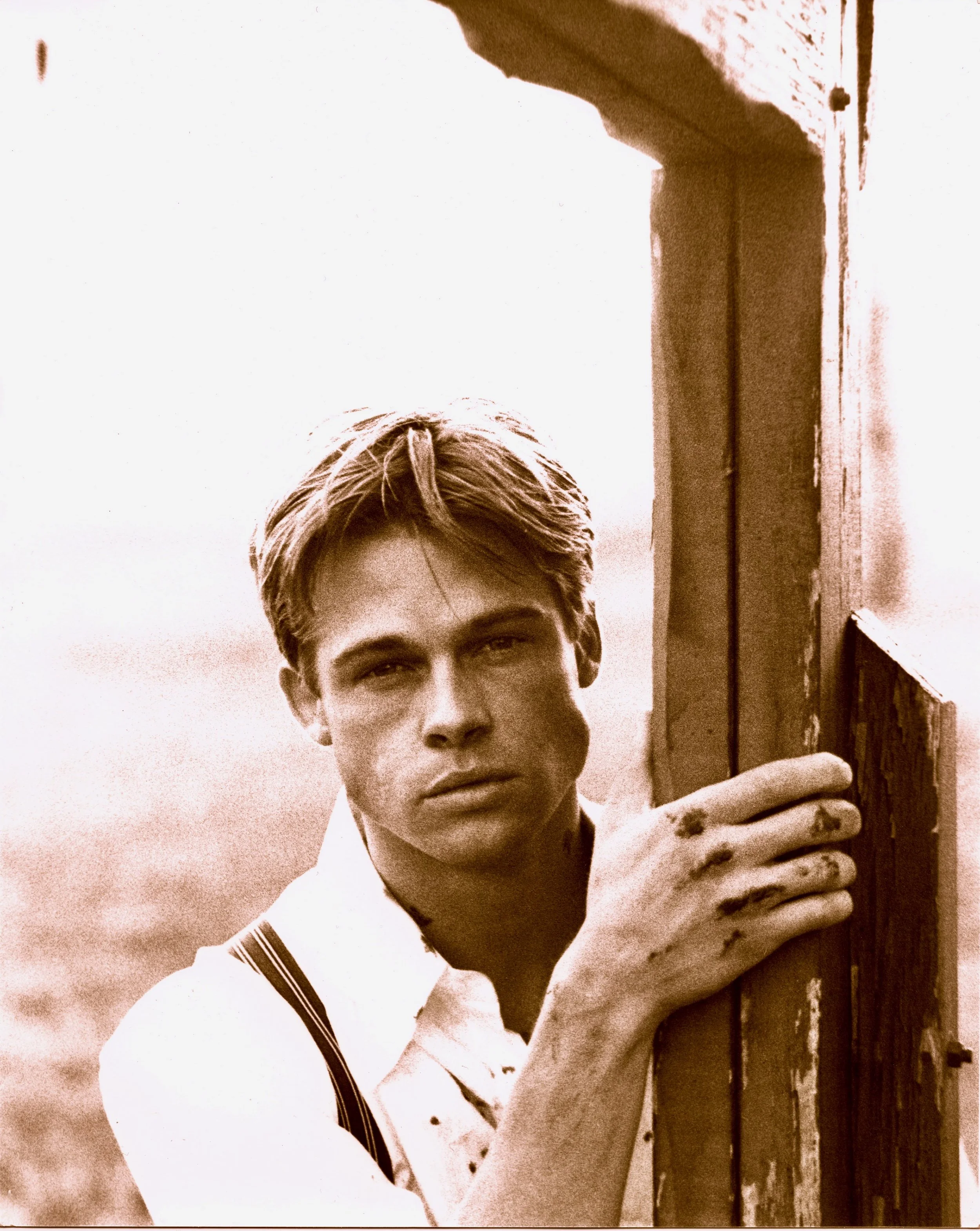 Brad Pitt during filming of A River Runs Through It, behind-the-scenes portrait taken by Craig Sheffer on location in Montana