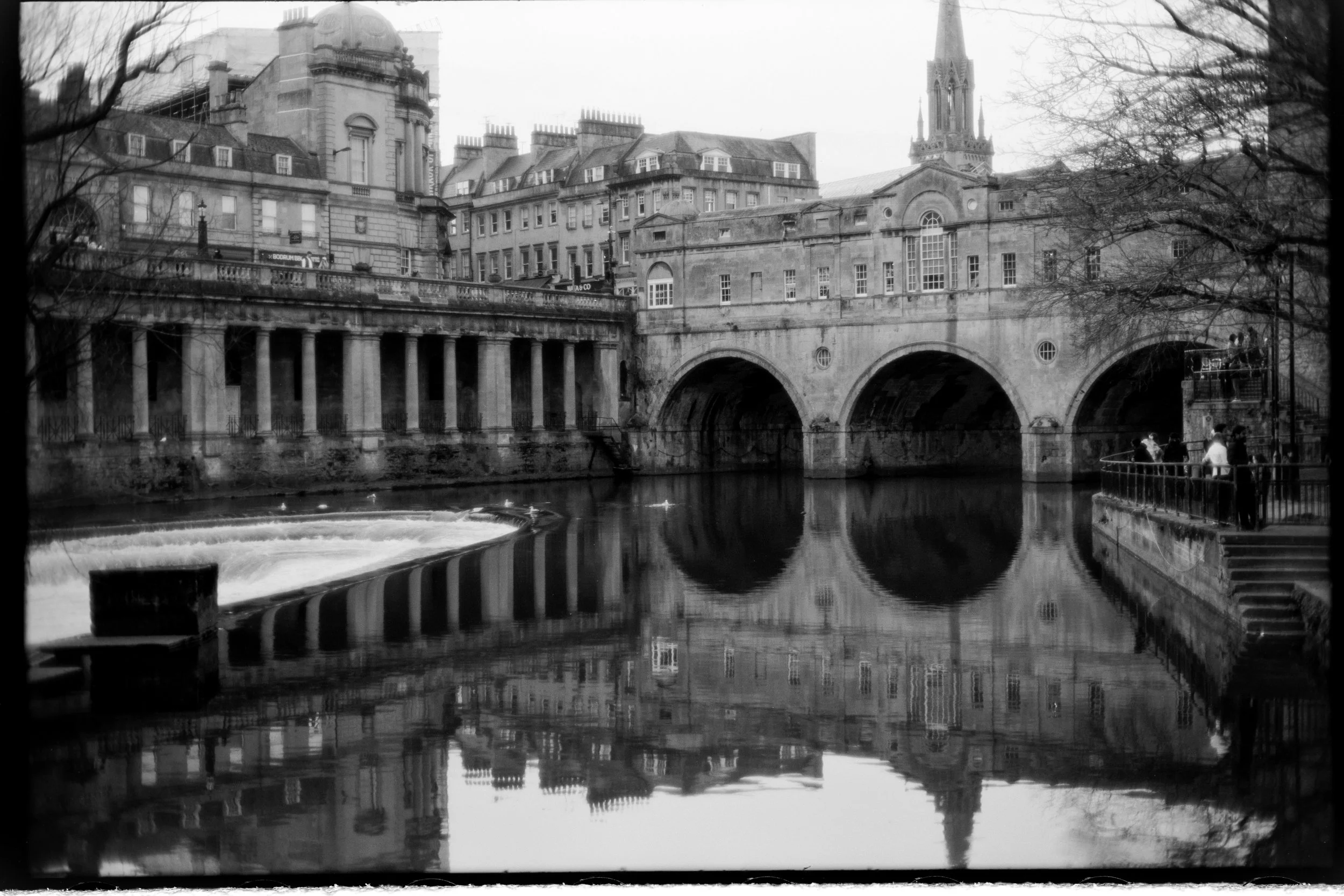 Pulteney Bridge and the River Avon in Bath, photographed on Babylon 13 at ISO 6 with a Voigtlander 50mm f/1.1 and developed in 510 Pyro.