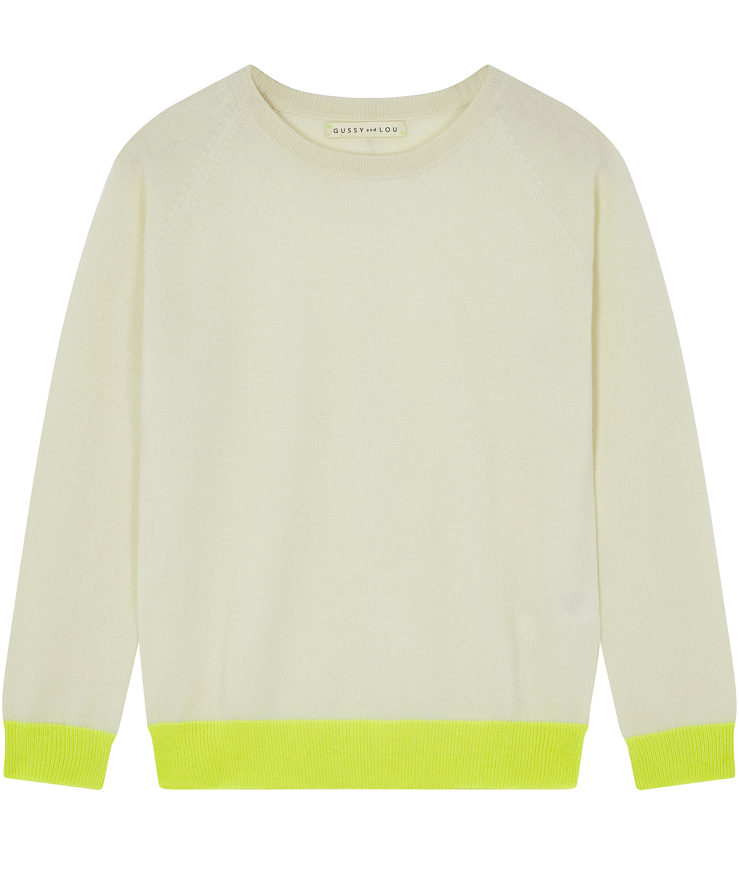 Ladies Cream and Neon Yellow Cashmere Jumper — Gussy and Lou Ladies Cream and Neon Yellow Cashmere Jumper — Gussy and Lou