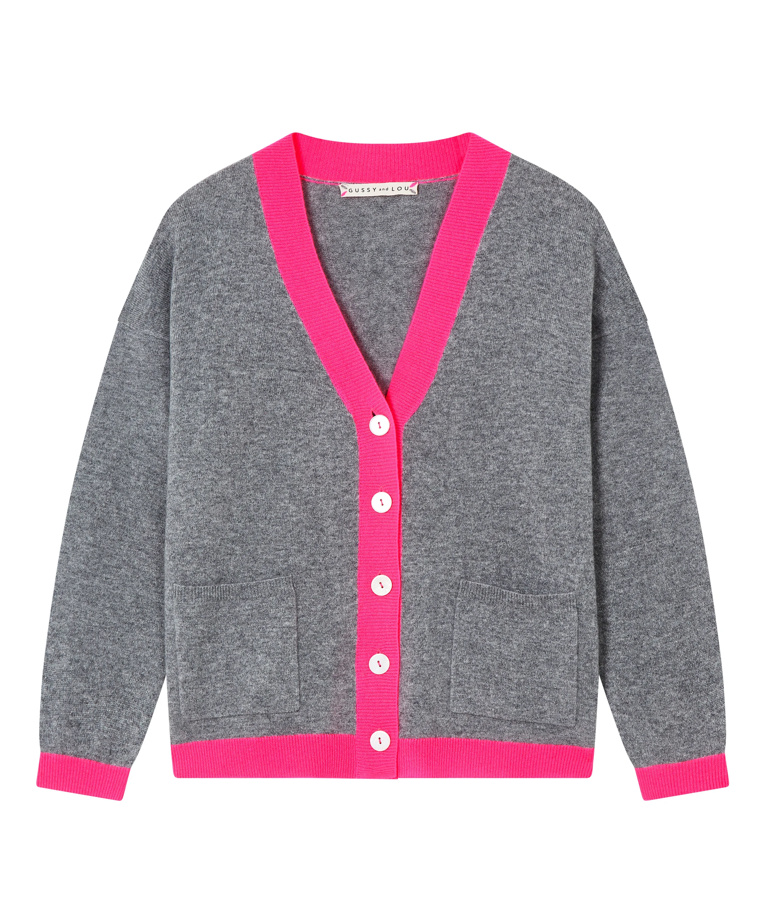 neon pink cardigan