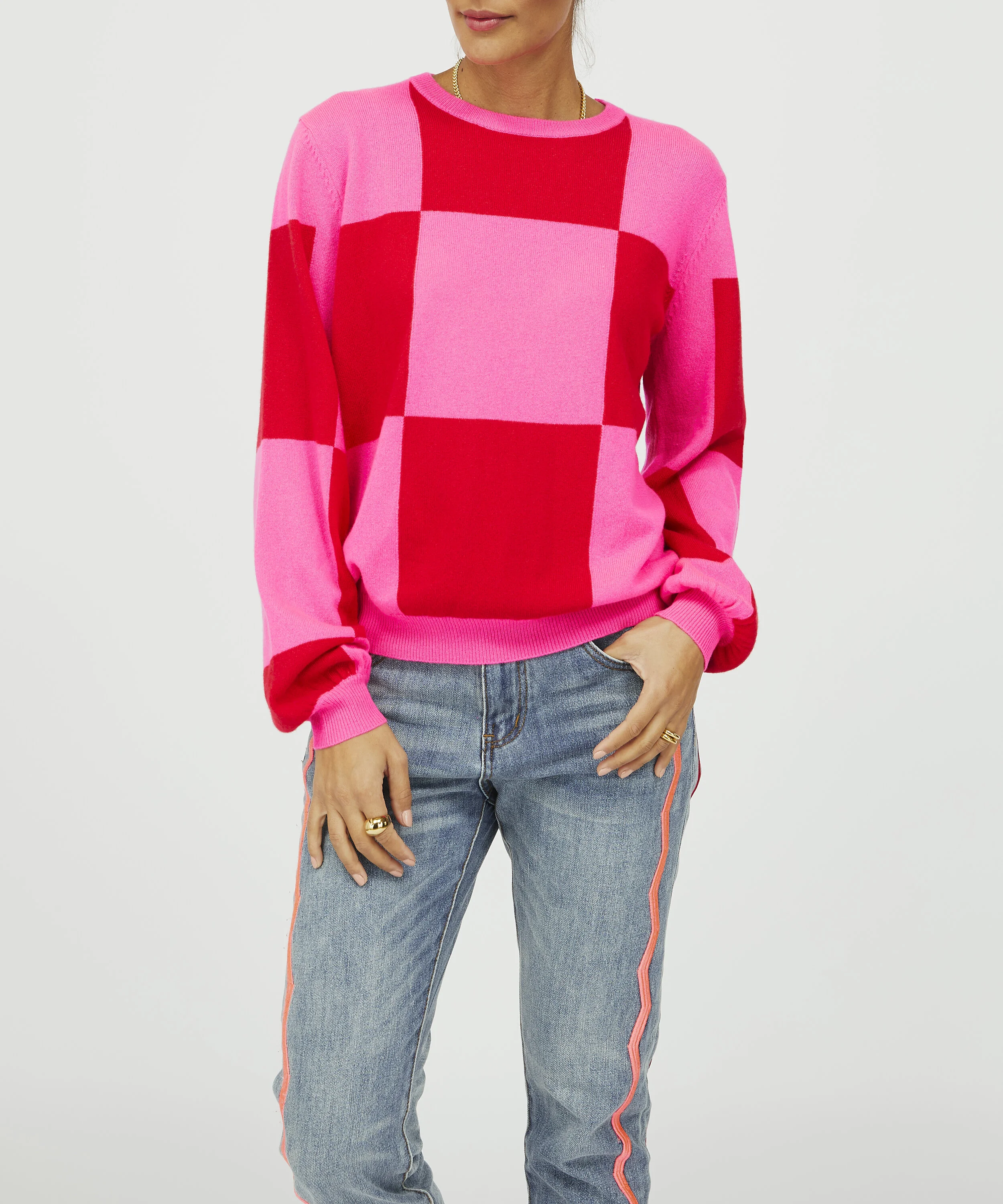 Ladies Pink \u0026 Red Check Cashmere Jumper 