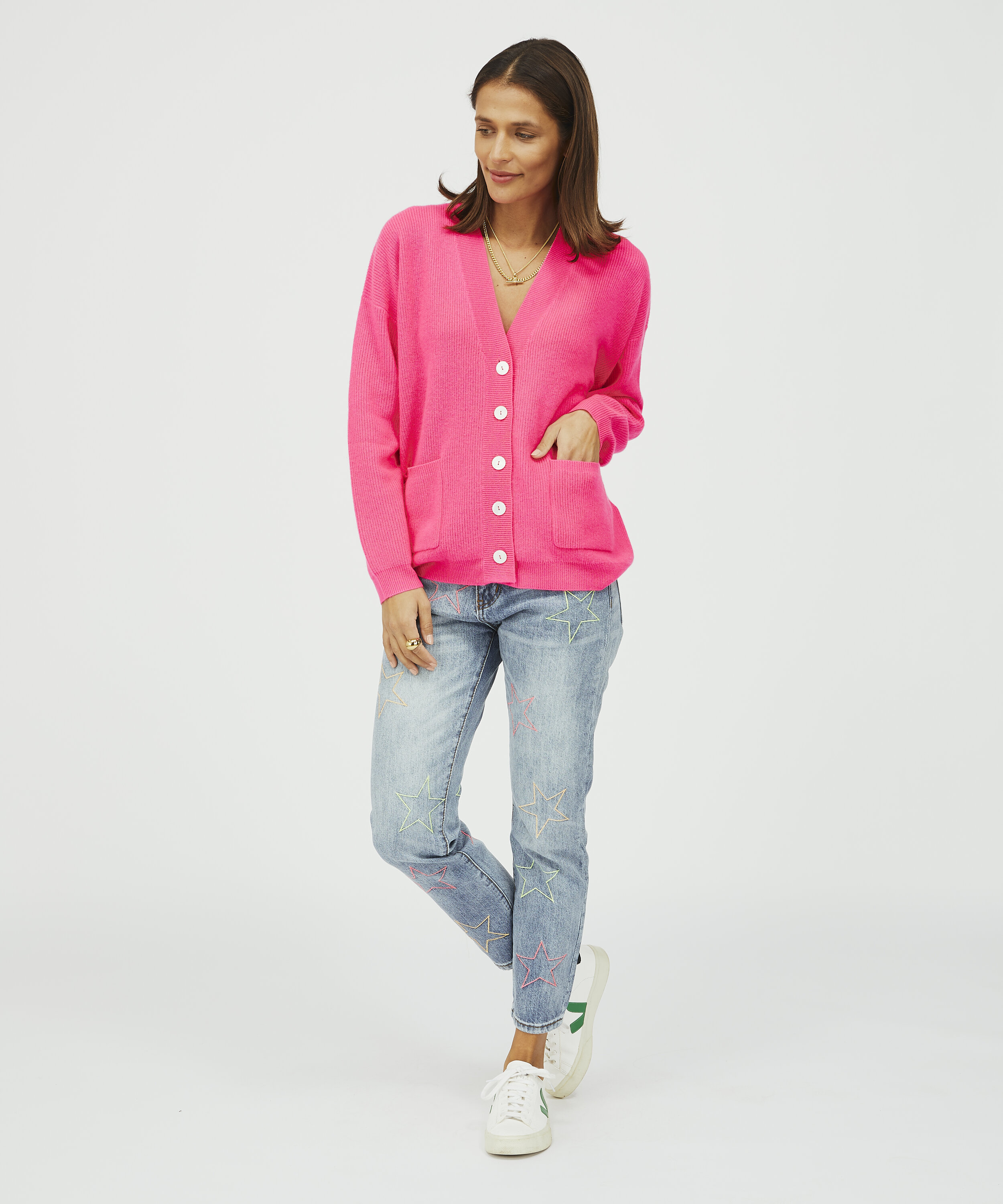 Ladies Neon Pink Ribbed Cashmere 