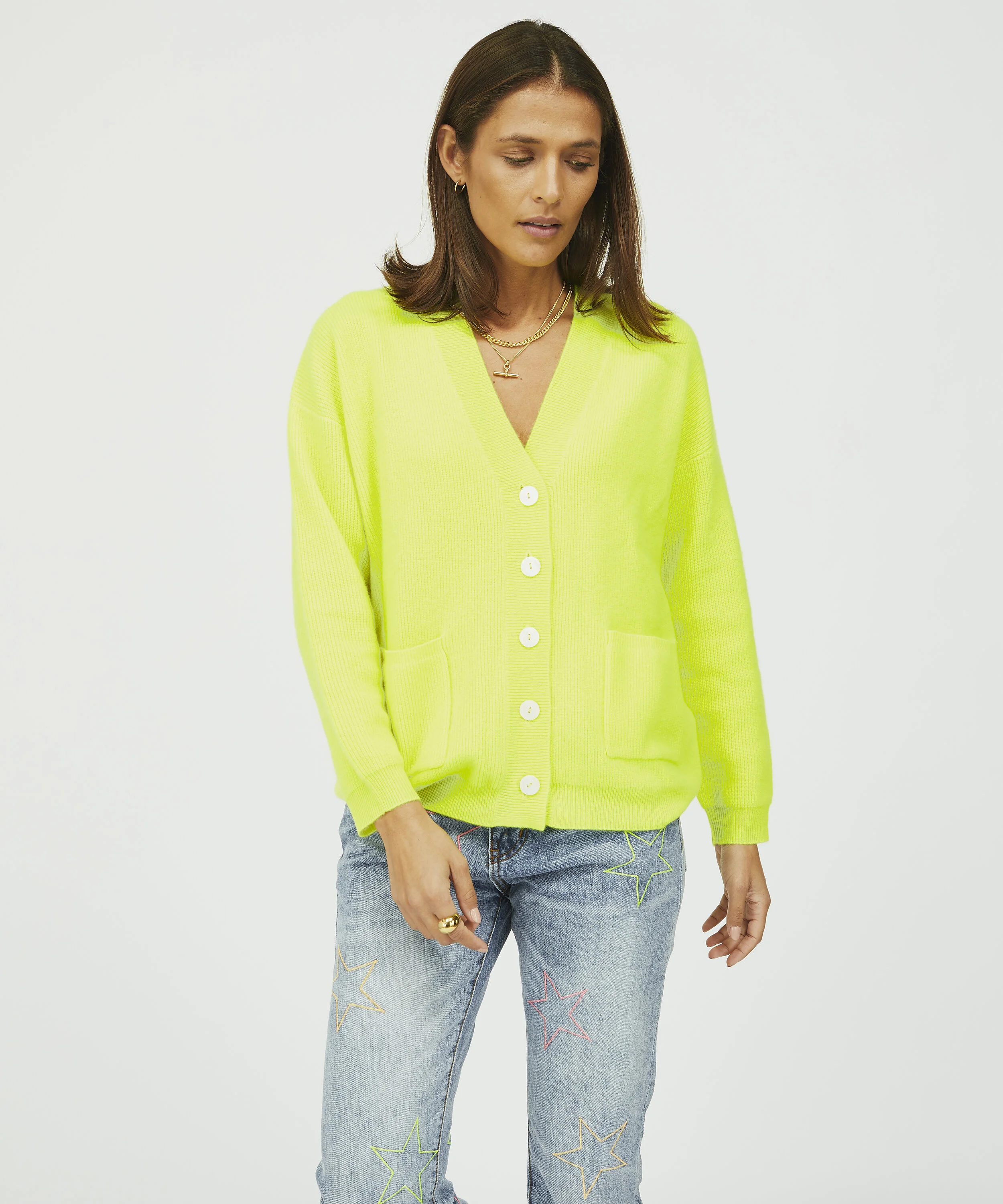 Ladies Neon Yellow Ribbed Cashmere 