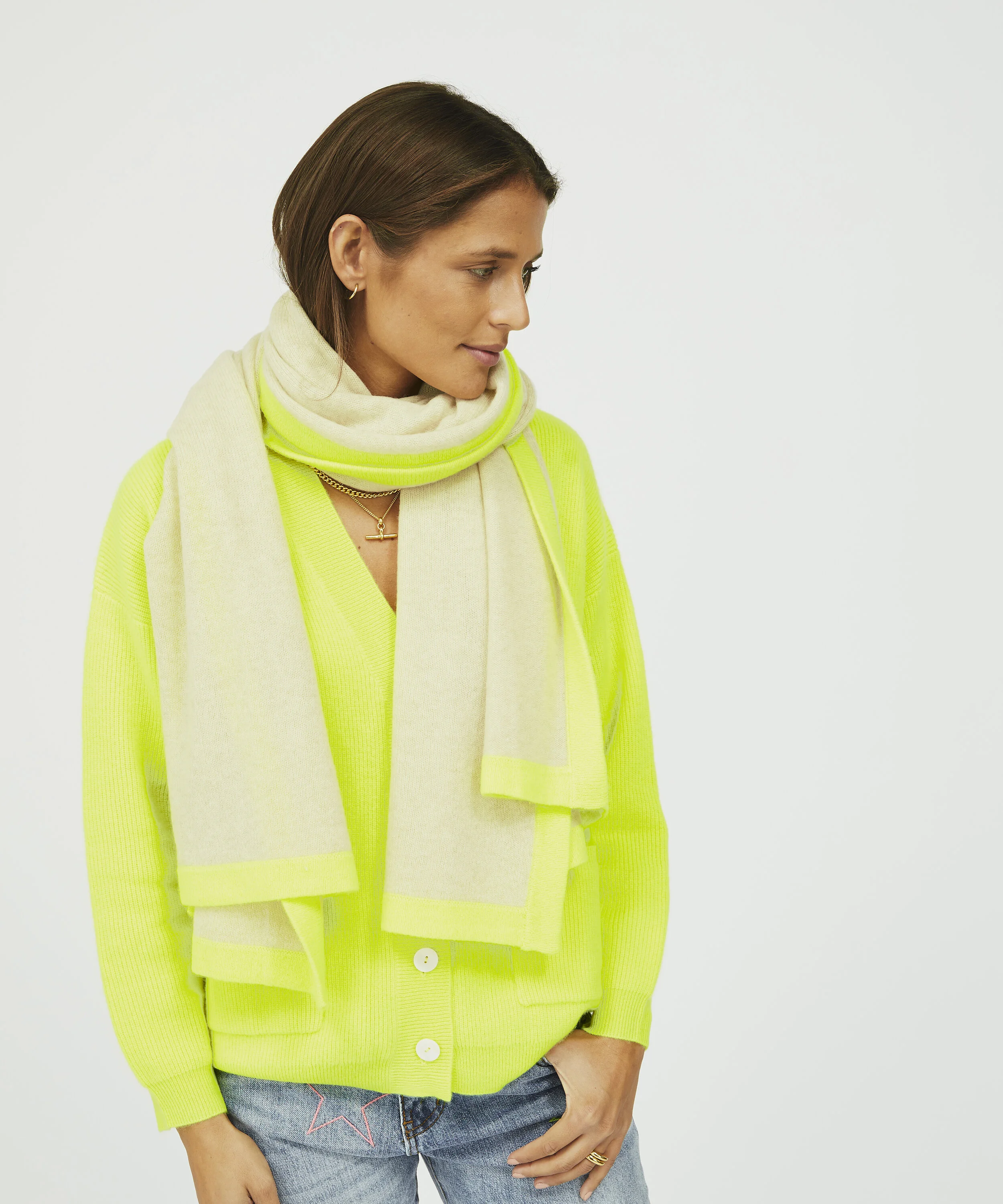 Ladies Neon Yellow Ribbed Cashmere 
