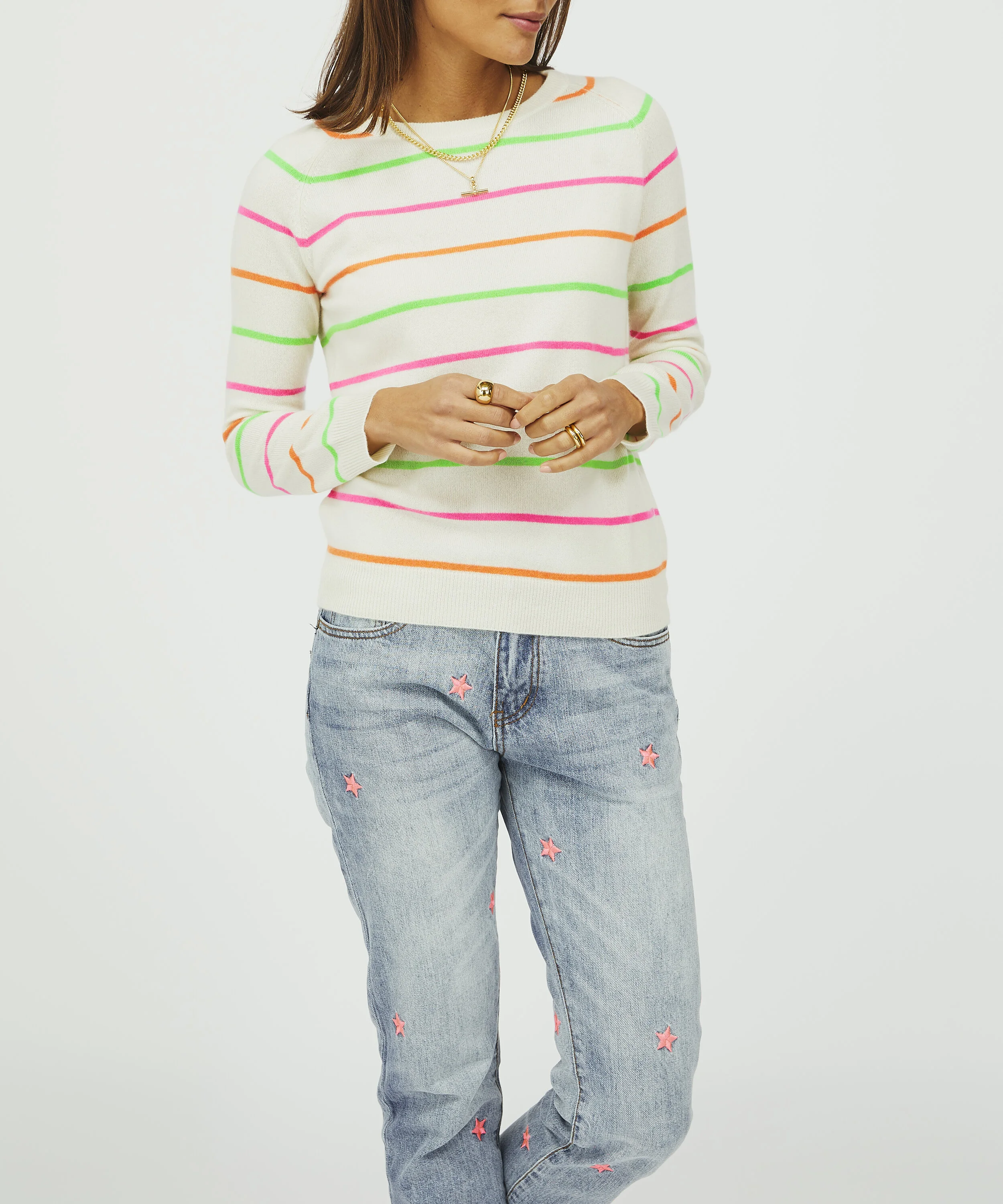 Ladies Cream with Multi Neon Stripes 