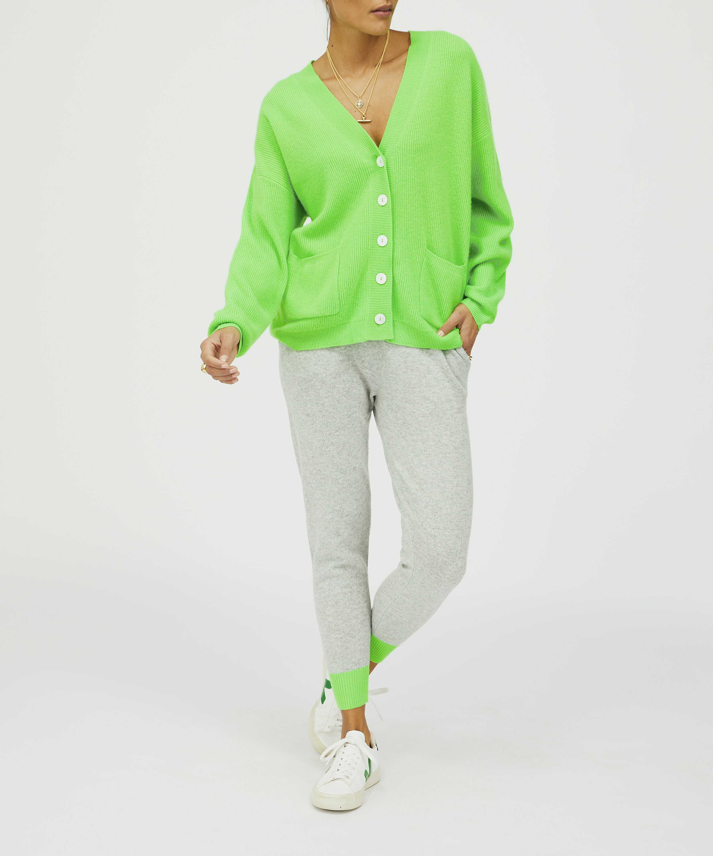 Ladies Neon Green Ribbed Cashmere 