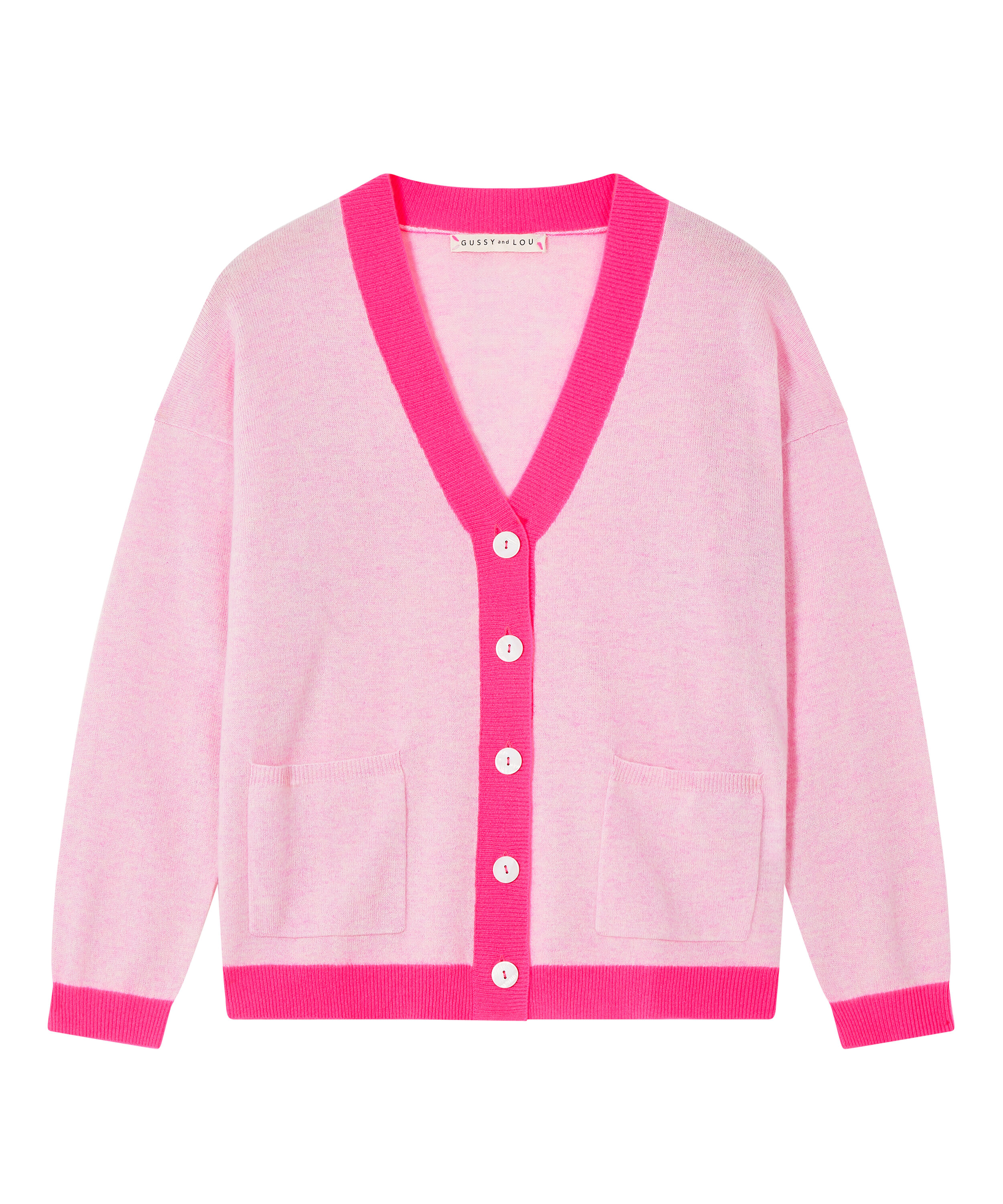 Ladies Pale Pink & Neon Pink Cashmere Cardigan — Gussy and Lou