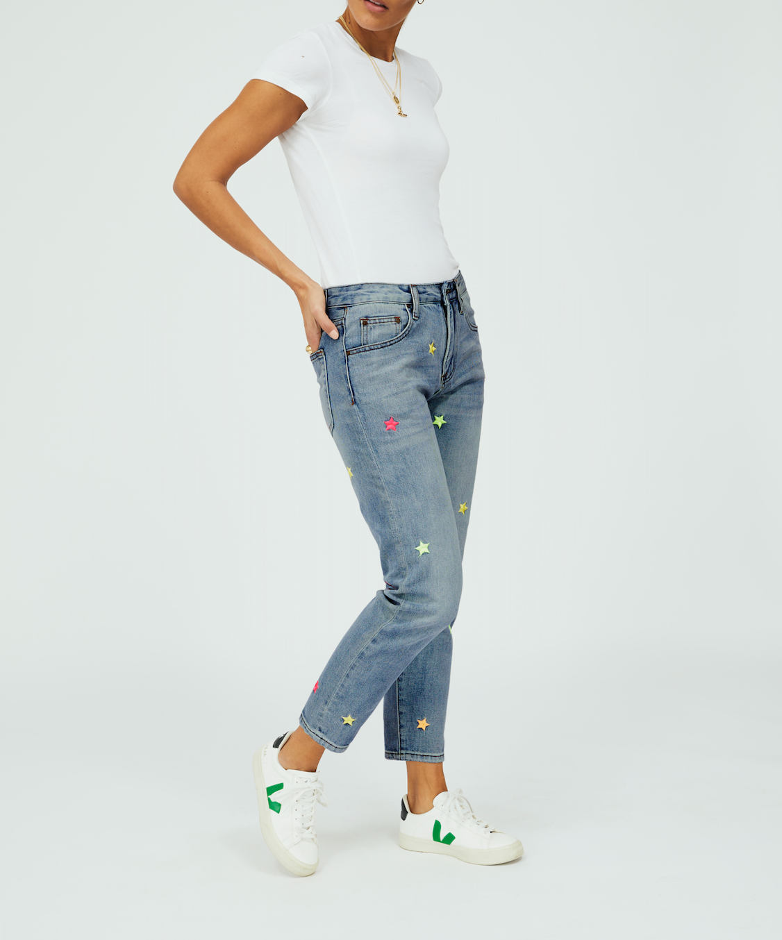 Ladies Girlfriend Neon Multi Star Jeans 