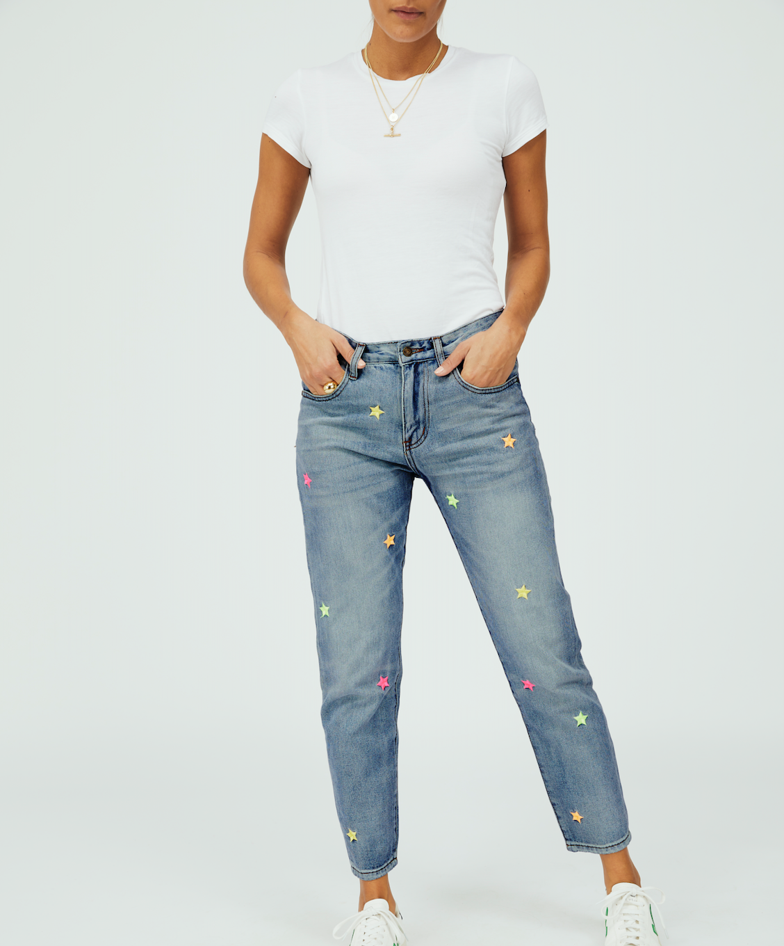 Ladies Girlfriend Neon Multi Star Jeans 