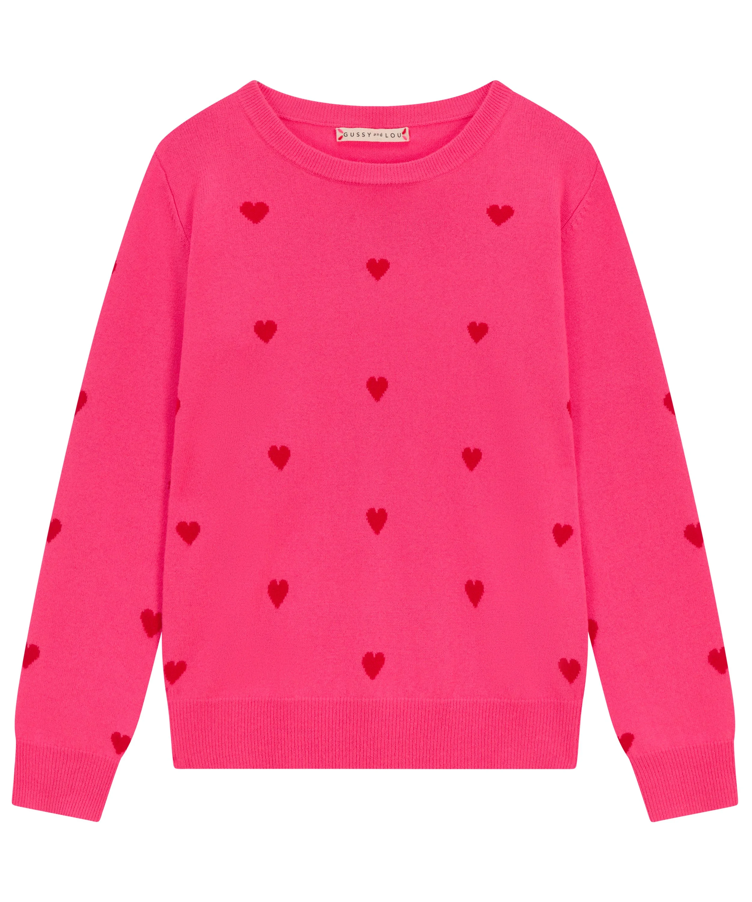 pink and red heart jumper