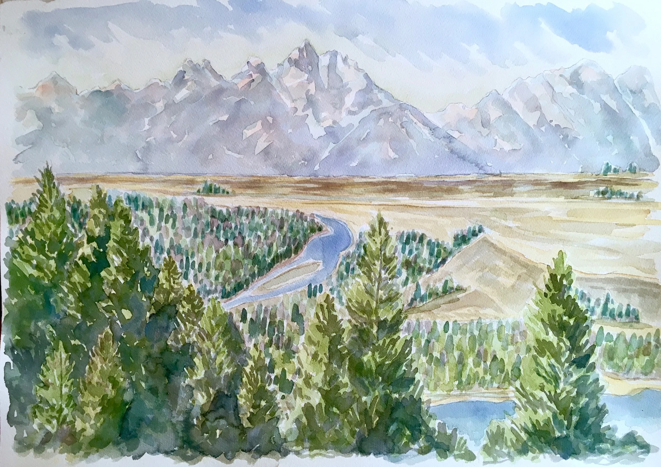 Ansel's View - Snake River Overlook, Grand Teton National Park - watercolor