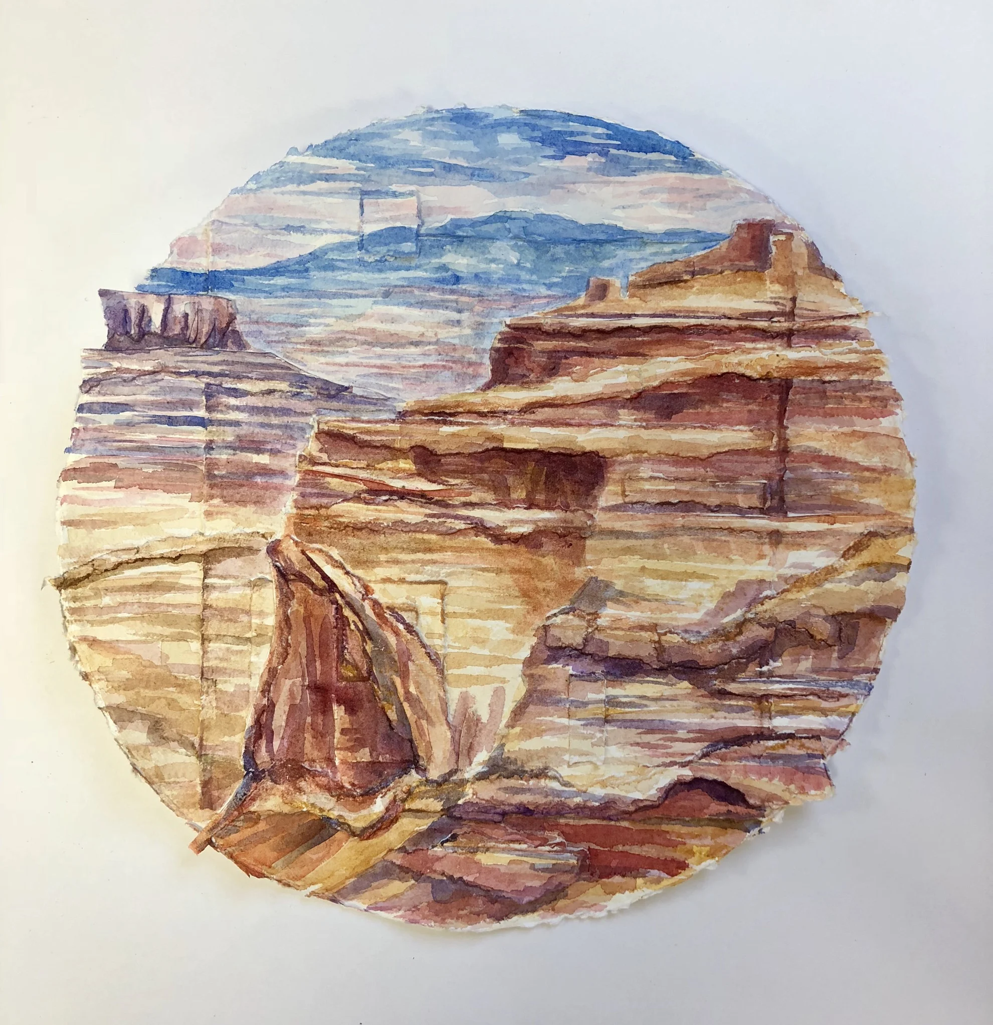 Landscape in the Round, Canyonlands National Park - watercolor and collage