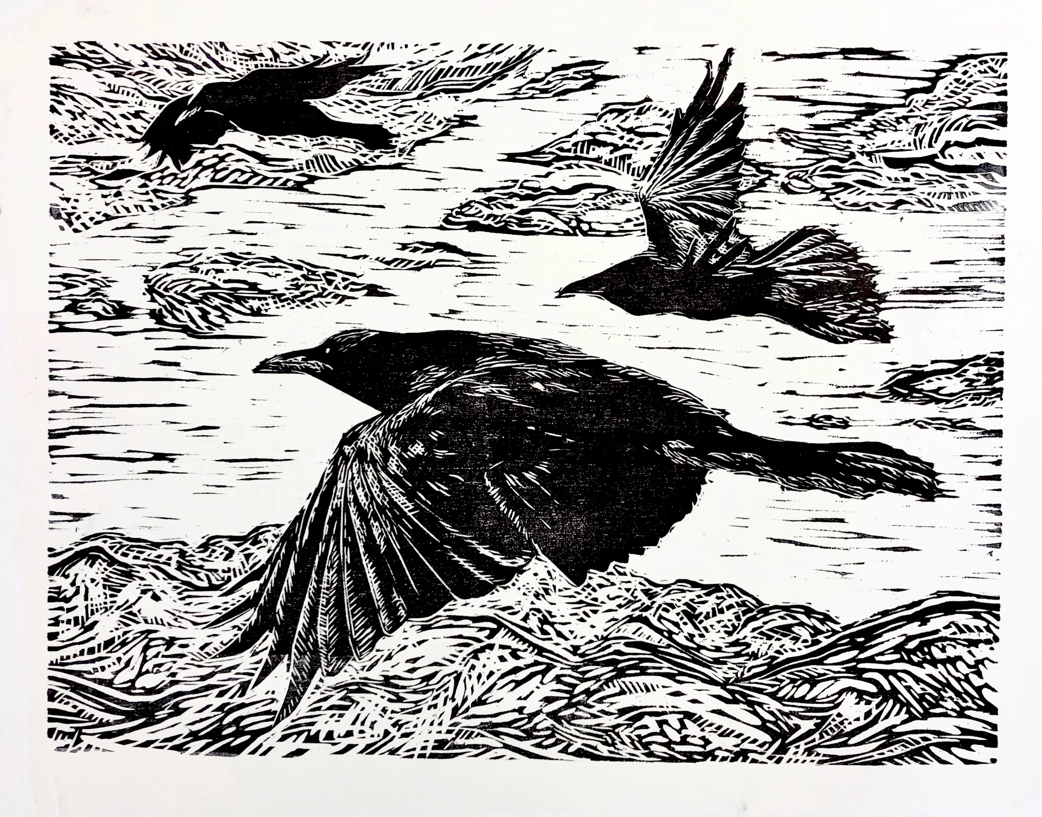 Flight of the Raven - Grand Staircase Escalante - woodcut print