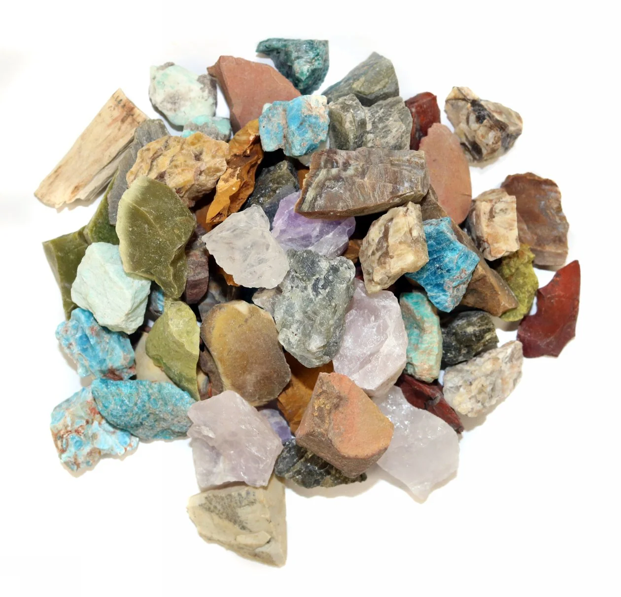 12 Stone Madagascar mix **Labradorite, Rose Quartz, Septarian, Green Opal, Desert Jasper, Apatite, Amethyst, Petrified Wood, Girasol Opal, Red Jasper, Yellow Jasper & Chrysocolla**