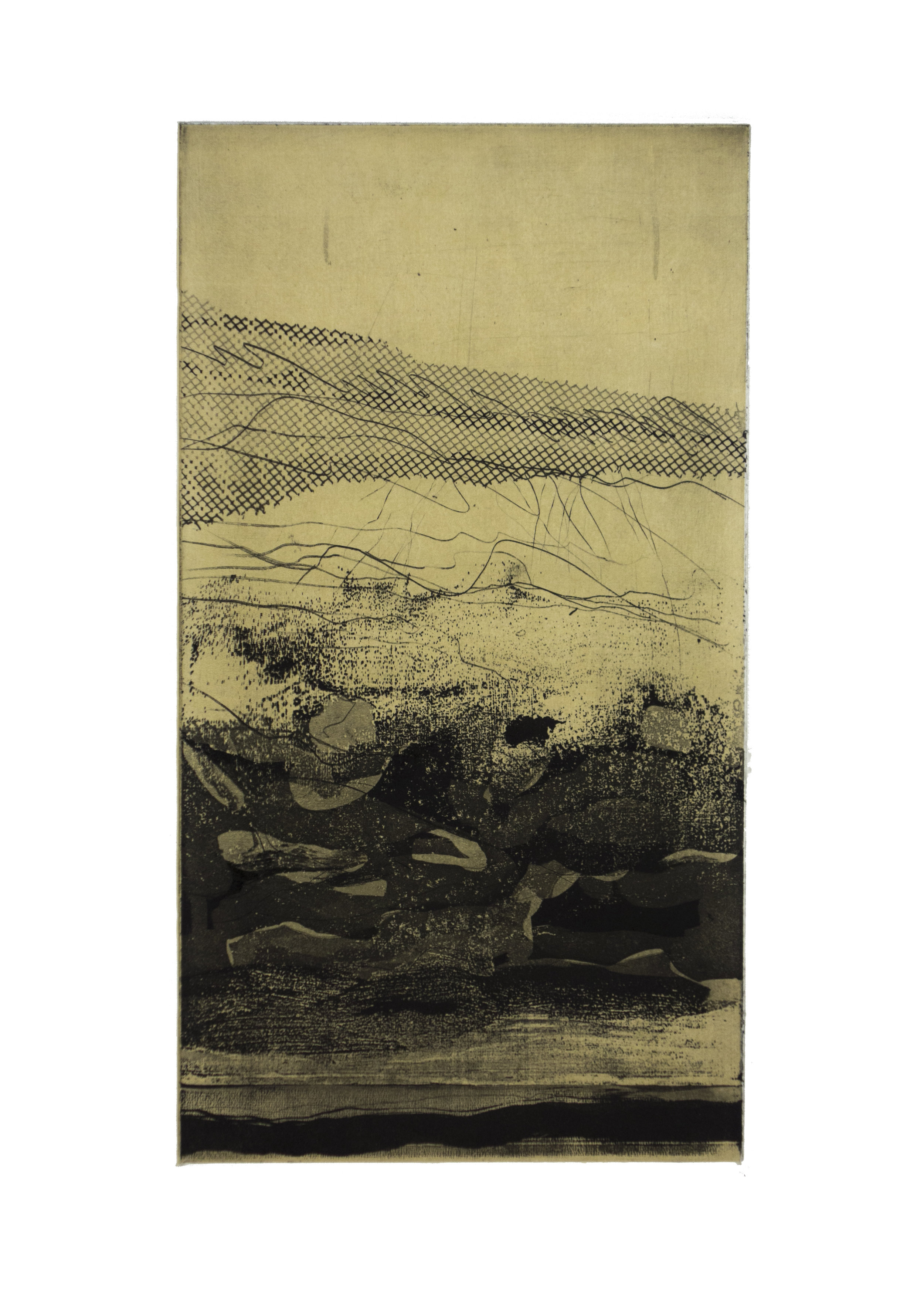 Escape 2, copper plate etching, image: 12" x 6-1/2"