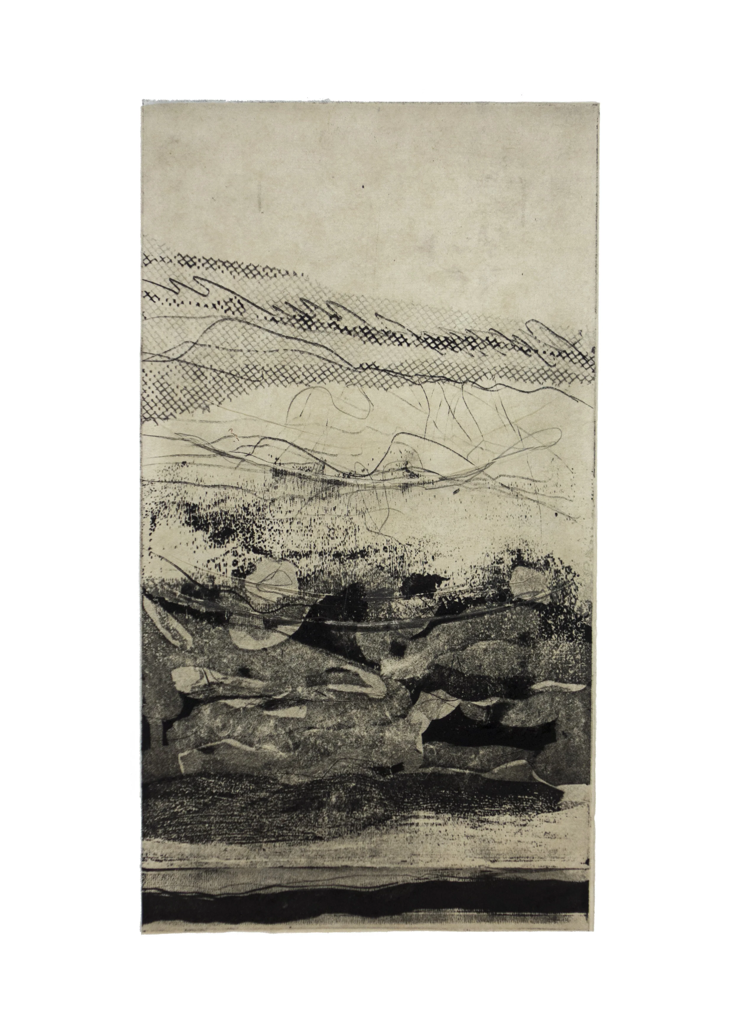 Escape 3, copper plate etching, image: 12" x 6-1/2"
