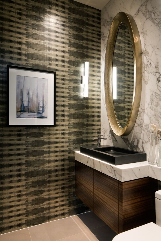 The Powder Room- Sophisticated, clean-lined materials combine to create a modern, refreshingly simple, yet decadently luxurious atmosphere.
