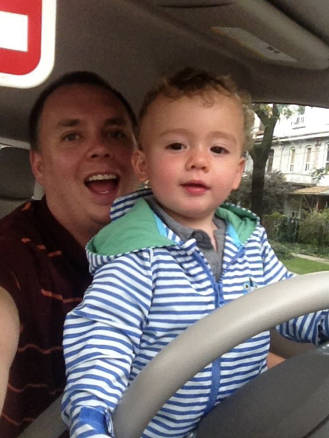 Hudson and Nathan waiting outside an agency for a HBC shoot.