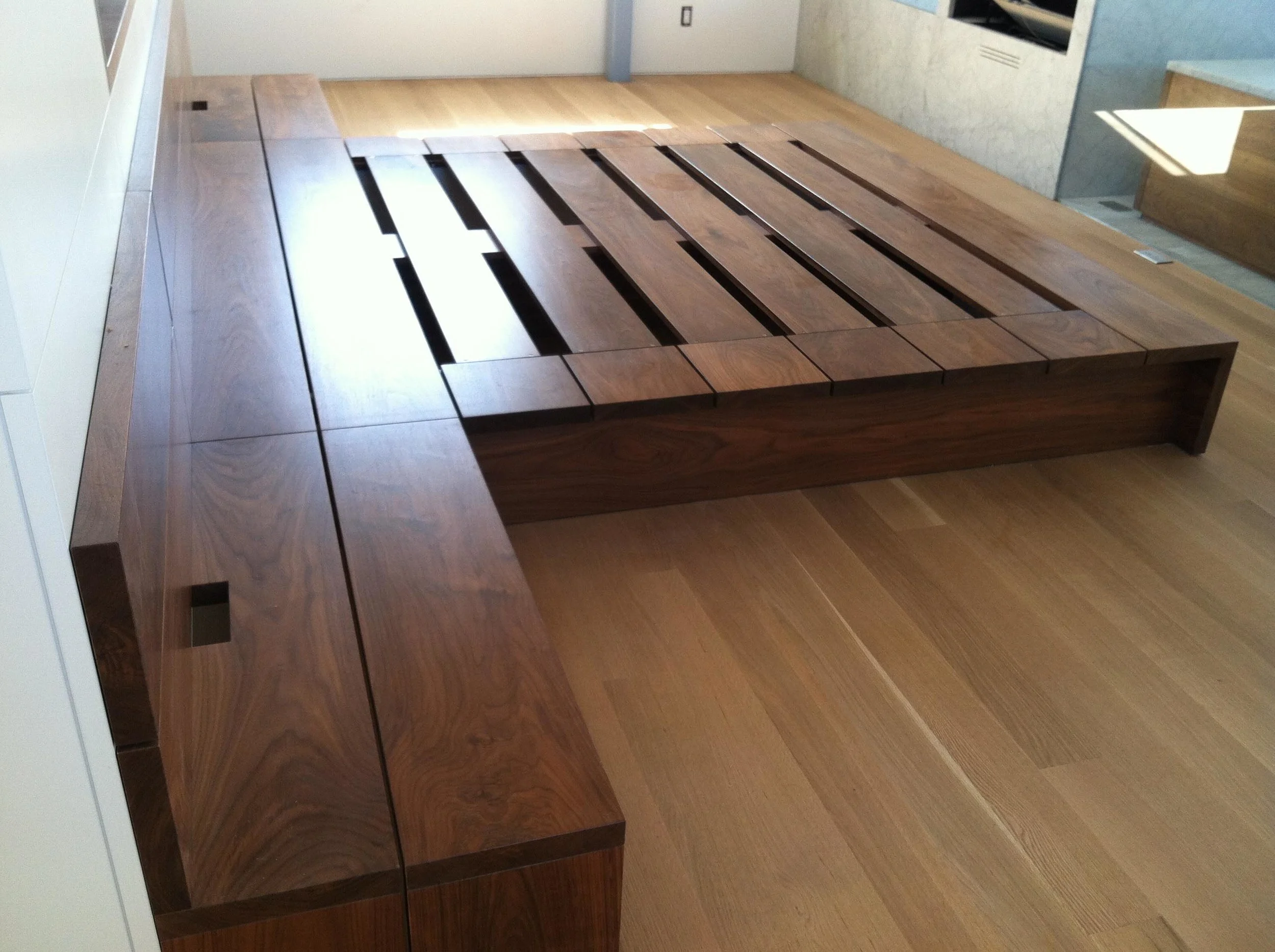 Custom built-in walnut bed 