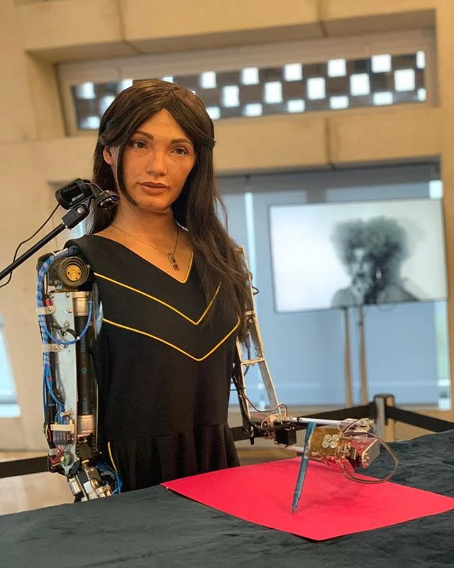 Meet Ai-Da, the humanoid AI robot artist, currently on show at @tate @TateExchange  Ai-Da is named after the female mathematician Ada Lovelace (3rd photo is a sketch of Ada made by the robot). The idea for @aidarobot was conceived by @aidanmeller. It