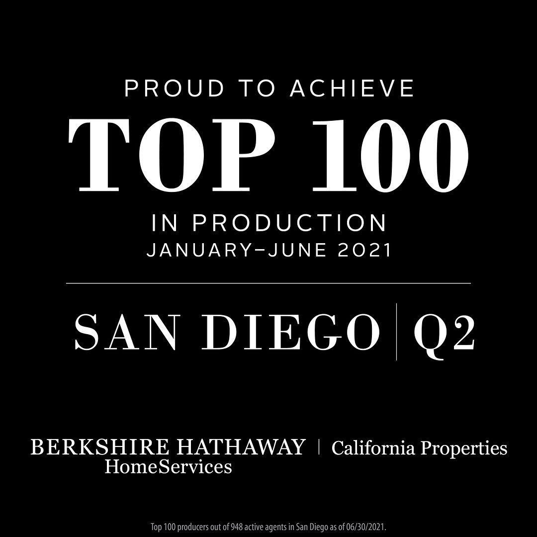 I'm super excited to once again be included in the top 100 Realtor's in San Diego for @bhhscalifornia in Q2🥂🙌🎉. The support I receive all around me is what truly drives my success, so a huge shout out to @kaaylaa_buurnss who is managing a lot of t