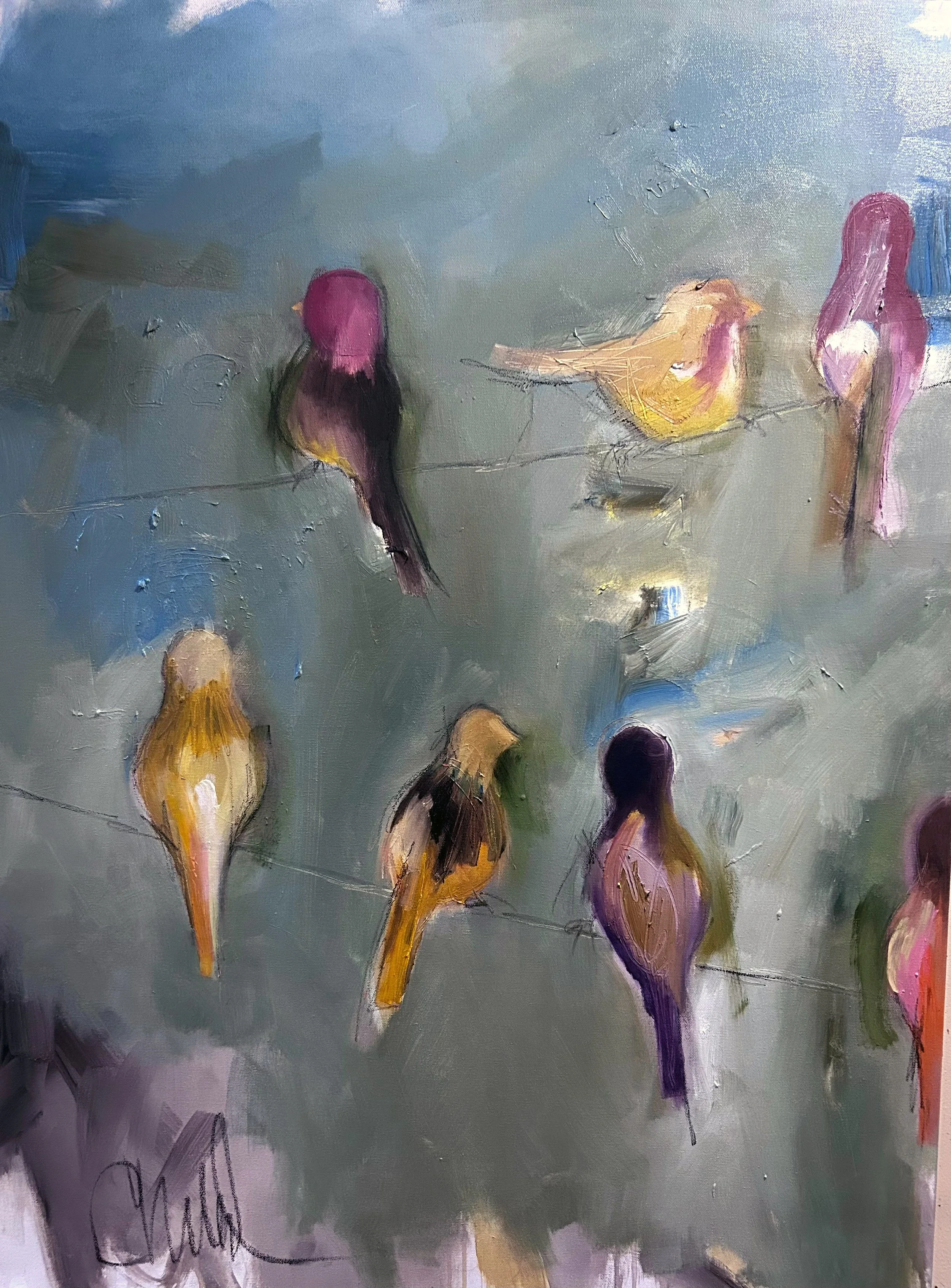 Perched on a Wire, 30x40, oil copy.jpg