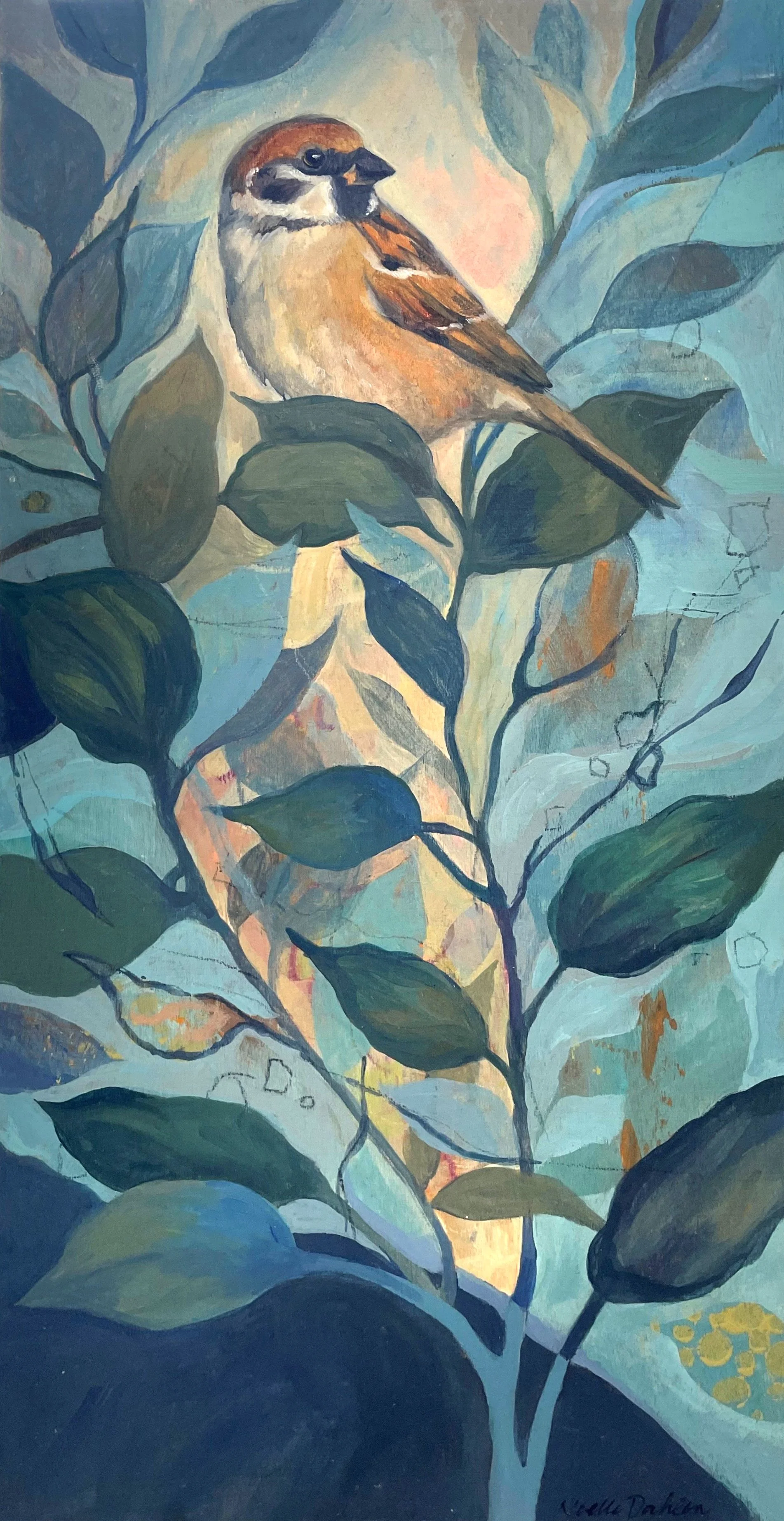 Bird and Vines 8x16, Dahlen, acrylic.jpg